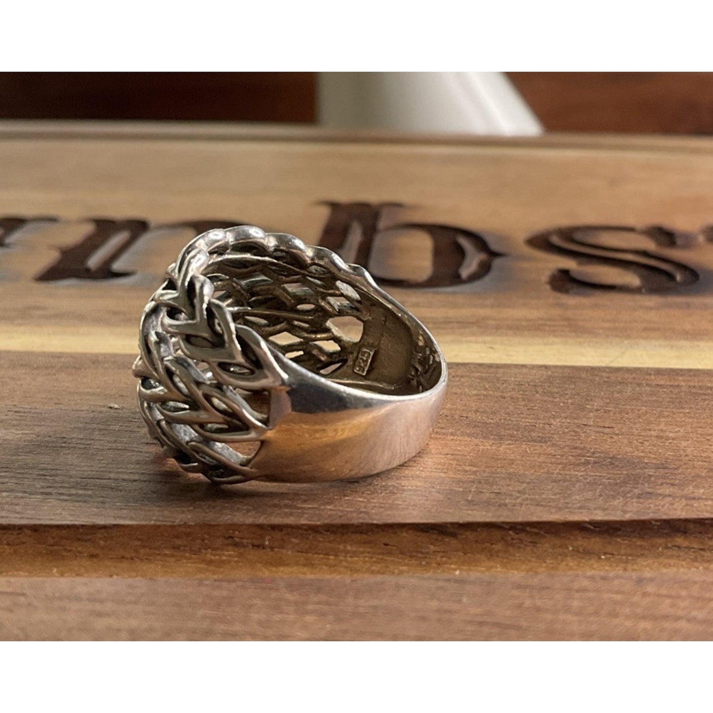 Sterling Silver Woven Vine Ring 925 Wide Band Openwork Celtic Style Size 8.5