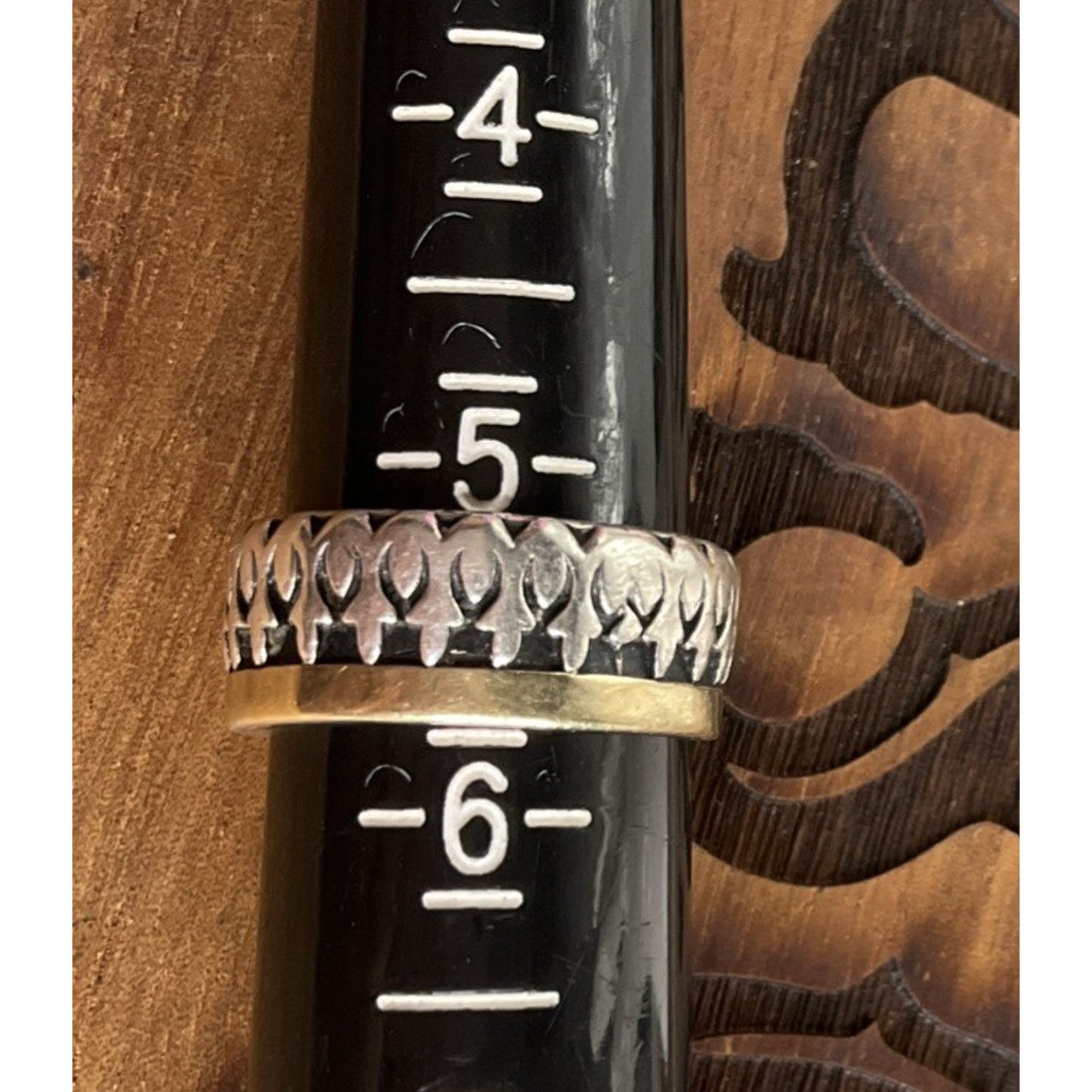 Vintage Egyptian Ankh Sterling Silver & 14K Band Ring Wide Band Size 5.5