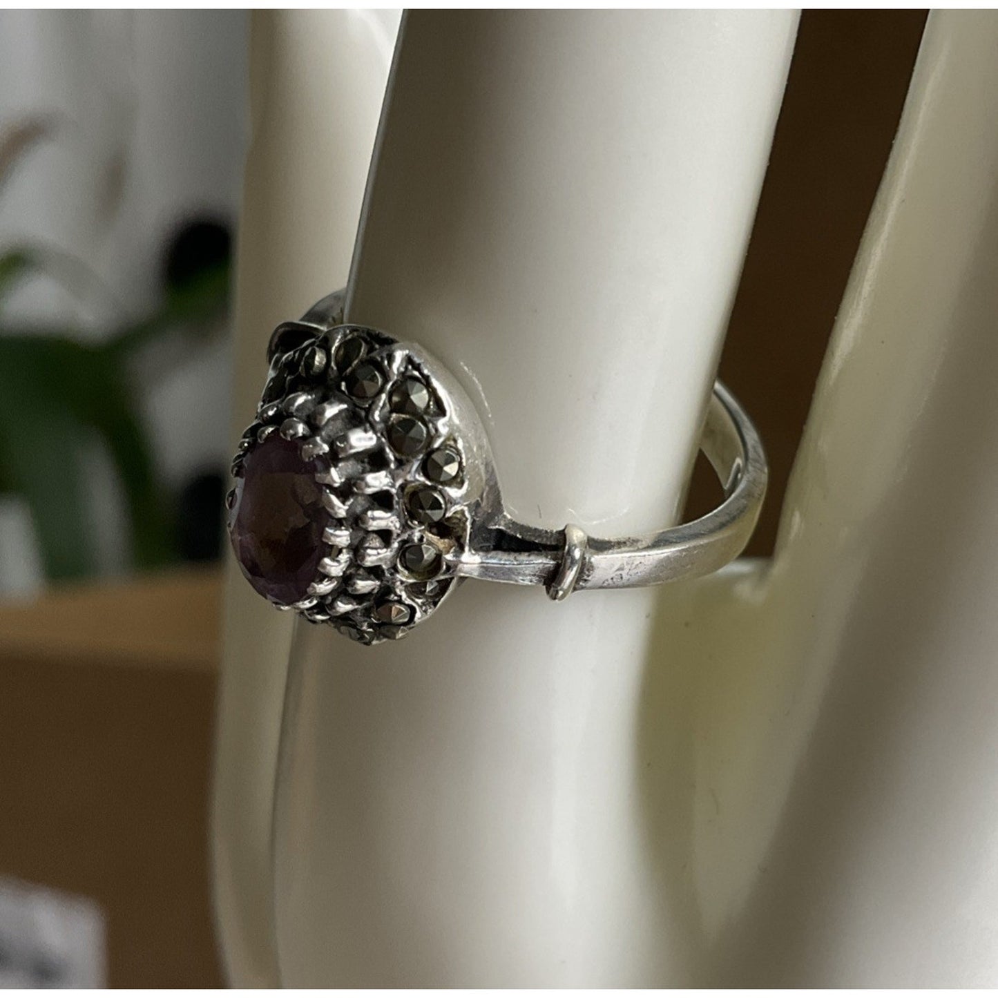Vintage Sterling Silver Purple Amythest Art Deco Ring Size 9.5