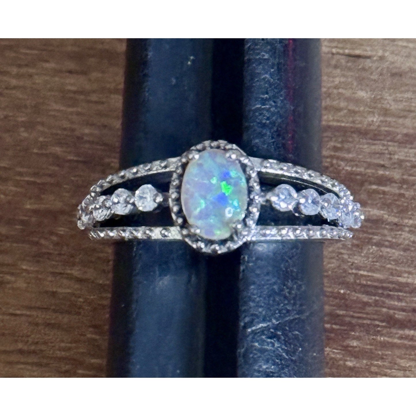 Sterling Silver 925 Opal Ring w/ CZs Oval Ethiopian Fire Opal Ring Size 6.5