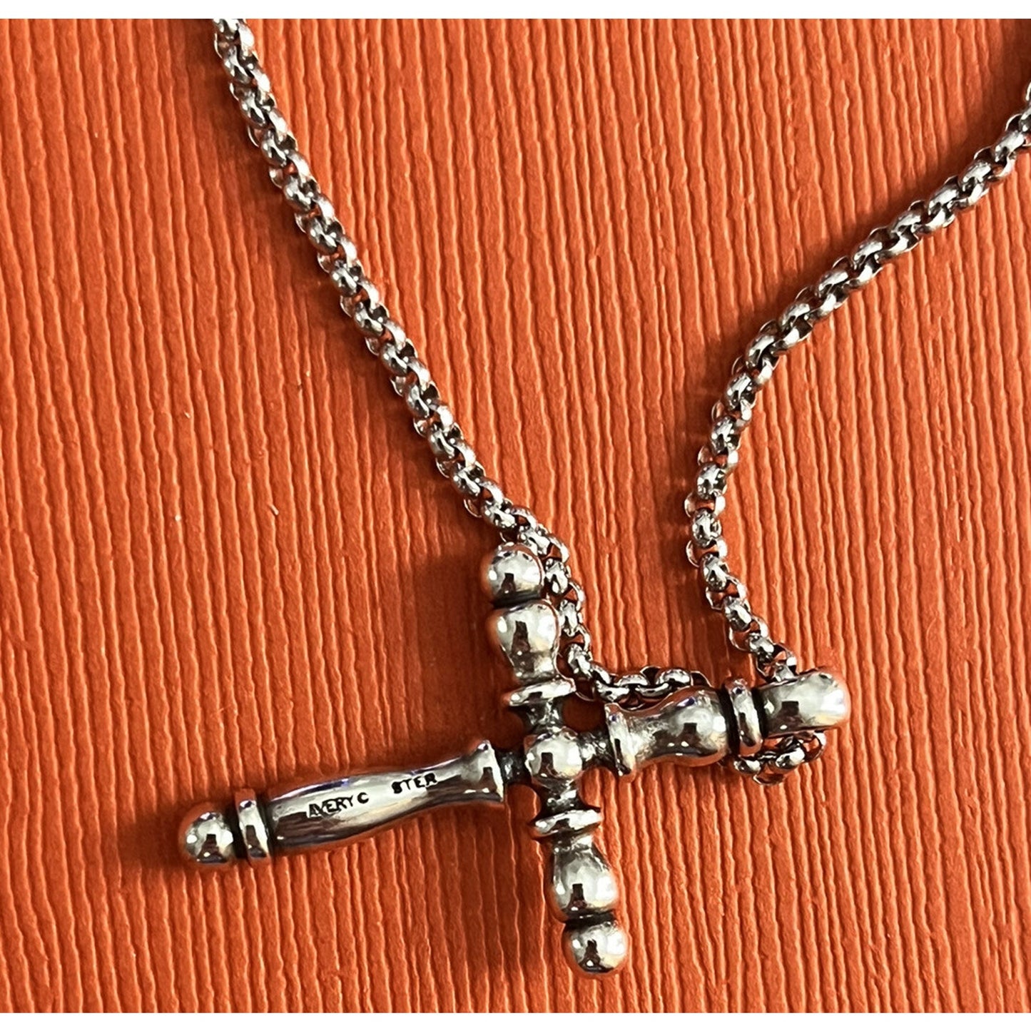 James Avery Retired Sterling Silver Beaded SPINDLE Cross and Necklace 20” Pre-Owned