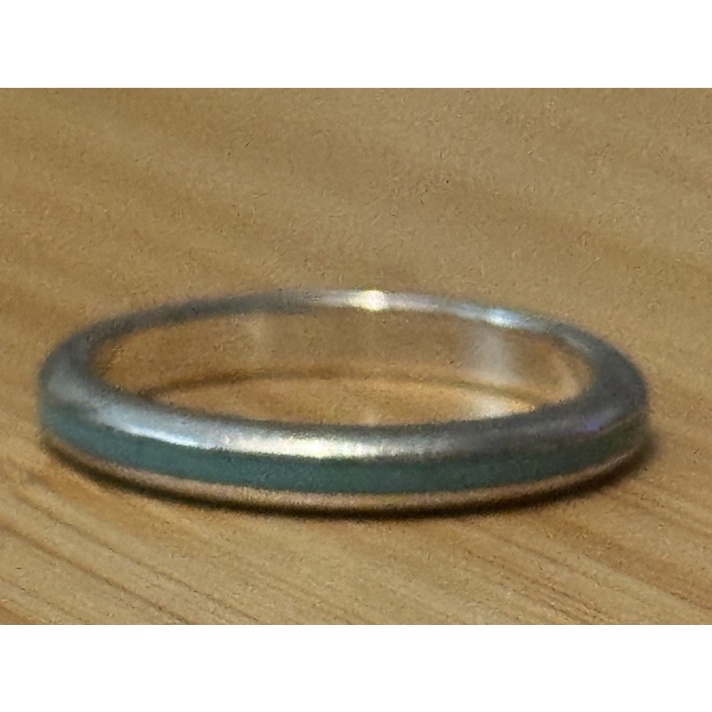 Retired Tiffany & Co. Blue Enamel Sterling Silver Narrow Stripe Band Ring Size 8