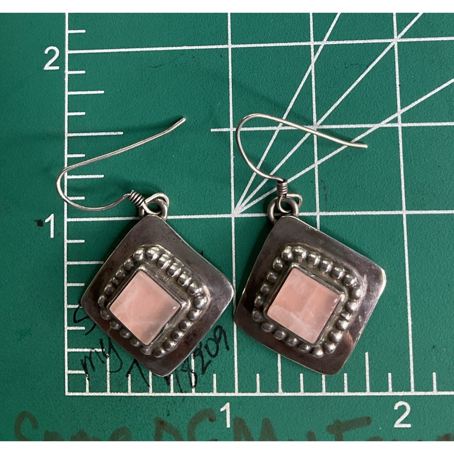 Sterling Silver Pink Stone Dangle Earrings Southwest Style