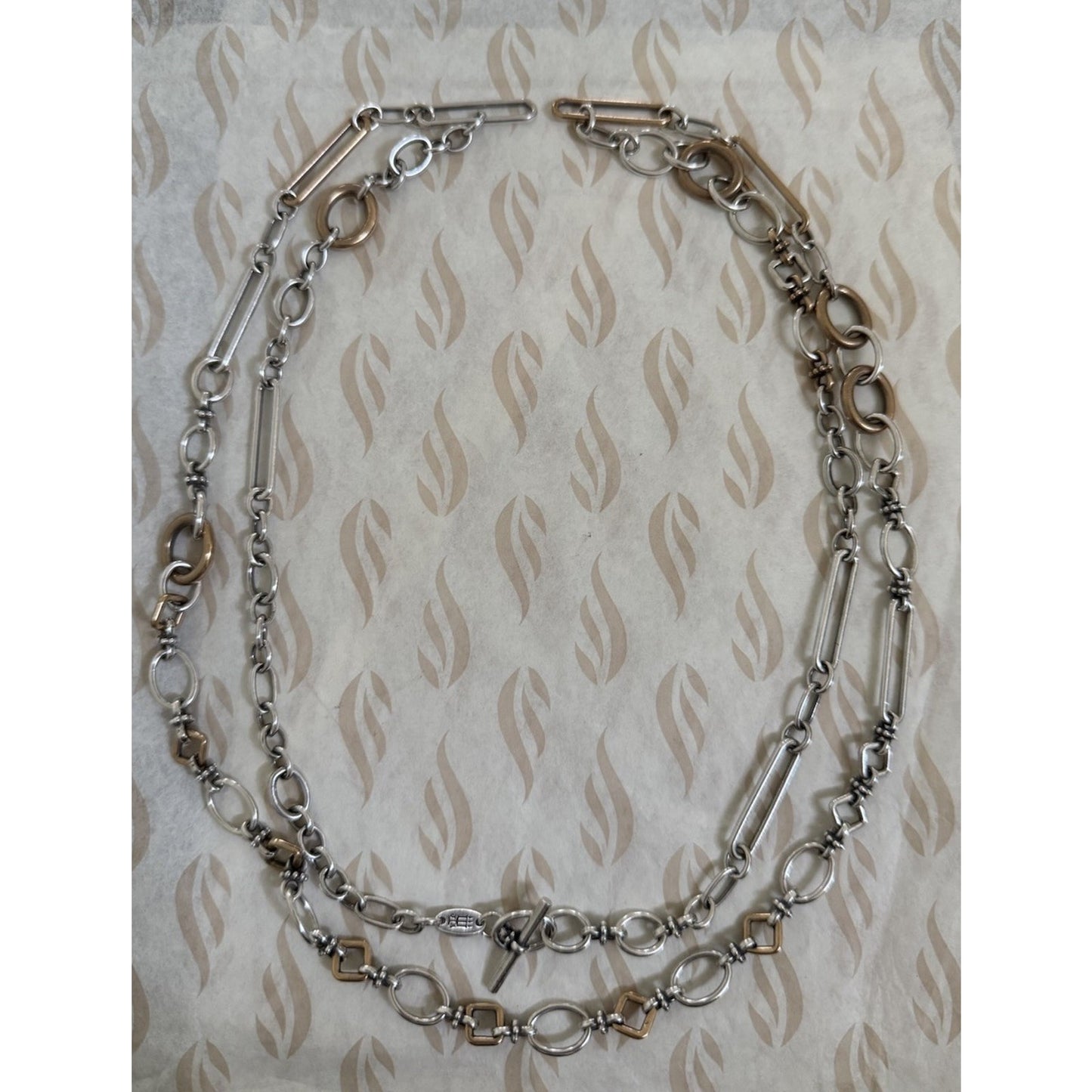 James Avery Retired Sterling Silver & Bronze Geometric Links 42” Necklace Pre-Owned