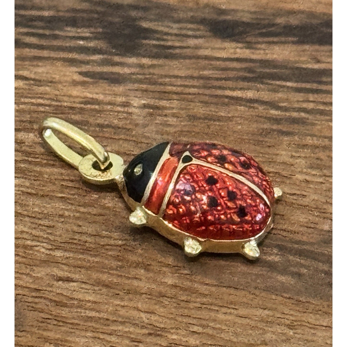Vintage 14k Yellow Italian Gold Red & Black Enamel Ladybug Pendant Or Charm EUC