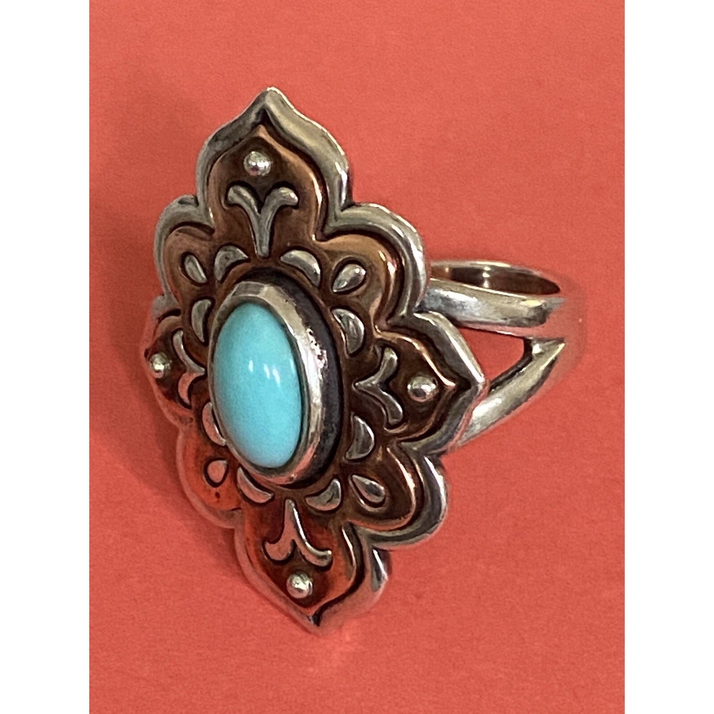 James Avery Retired Silver Tangier Silver Copper Turquoise Ring Size 9.5 Pre-Owned