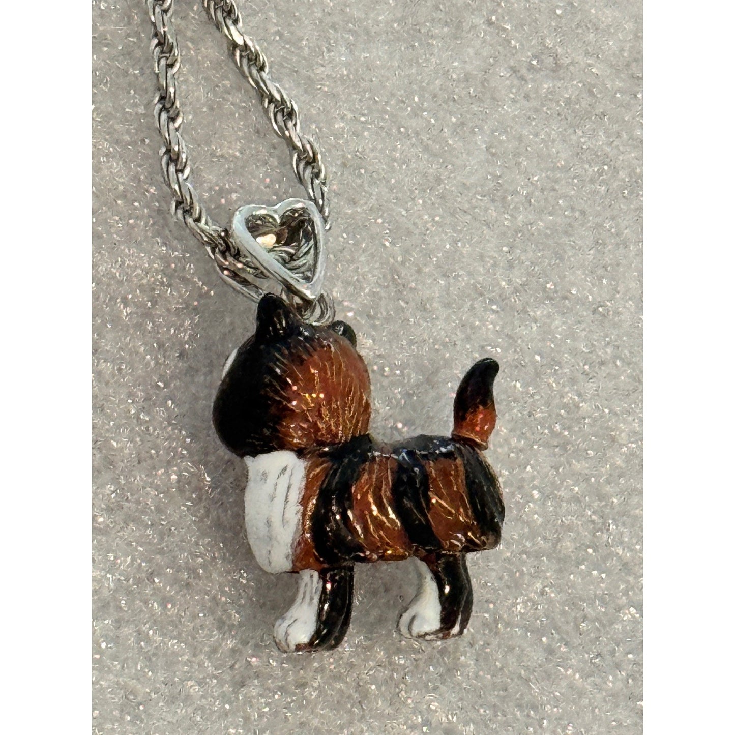 Vintage Calico Cat Enameled Moving Tail And Legs 925 Necklace 21”