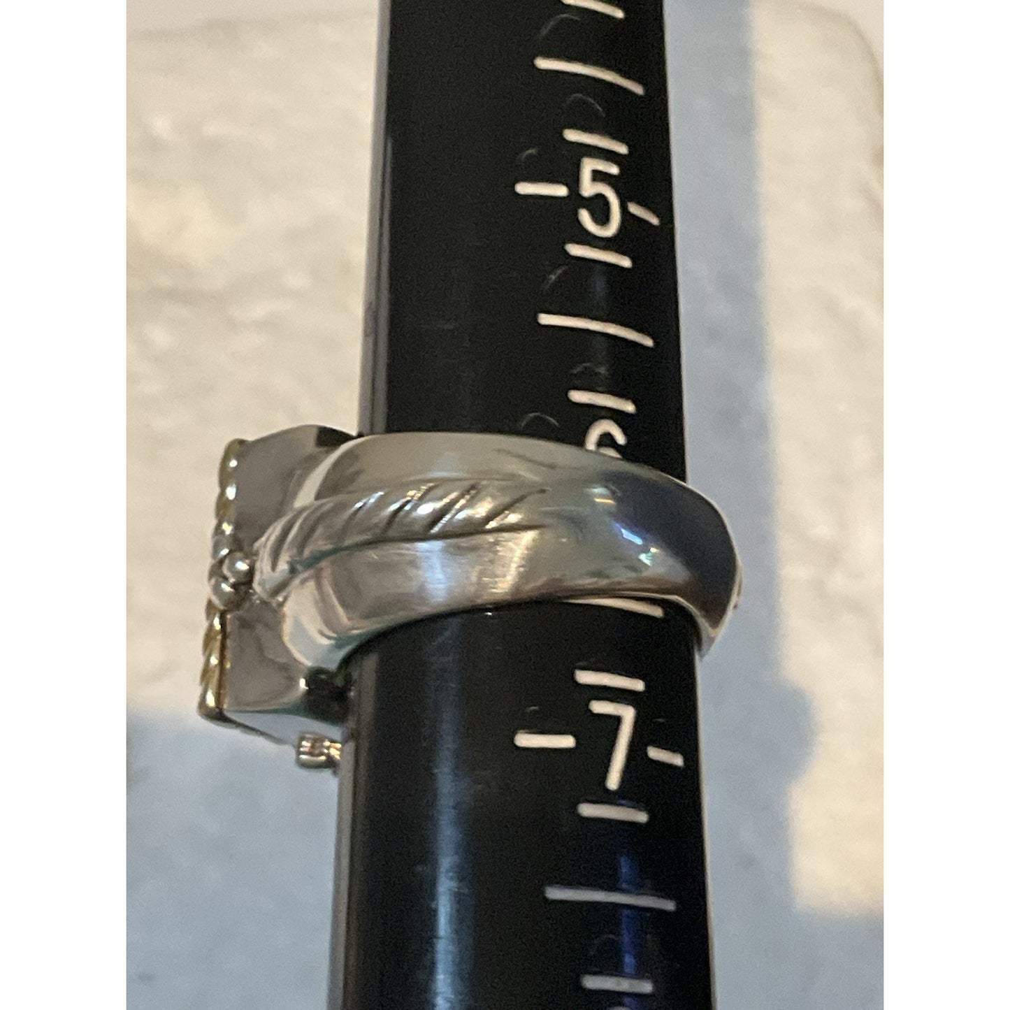 Vintage Flli Menegatti Italy Sterling Silver 18K Gold Nephrite Jade Ring Sz 6.25