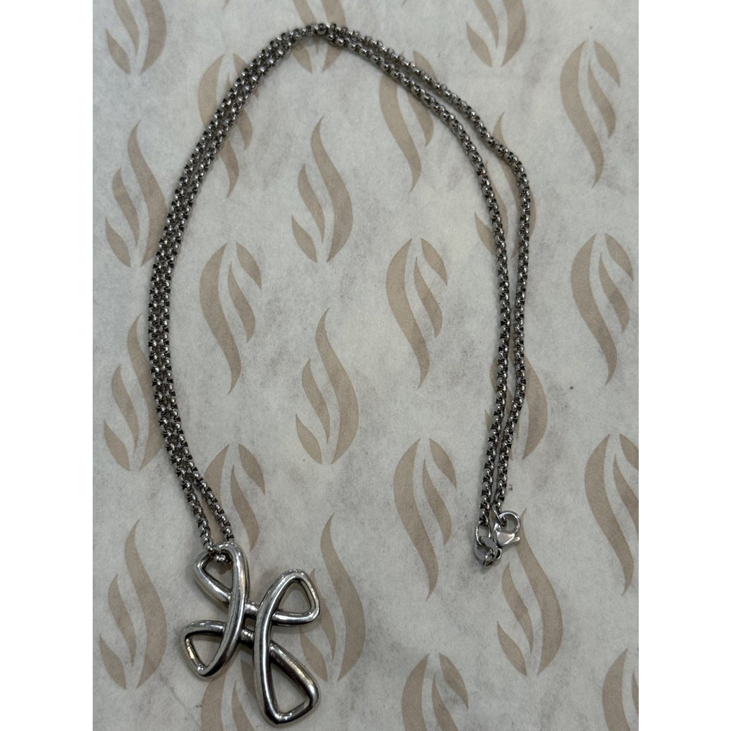 James Avery Retired Sterling Silver Eternal Ribbon Cross Pendant w/ JA Necklace Pre-Owned