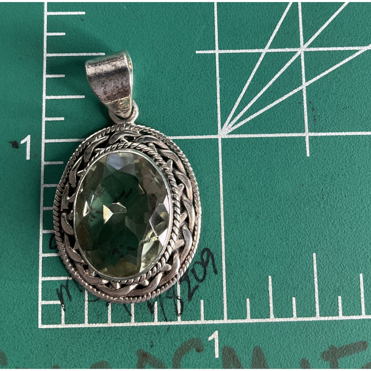 Vintage Prasiolite Sterling Silver Green Amethyst Oval Pendant And 925 Necklace