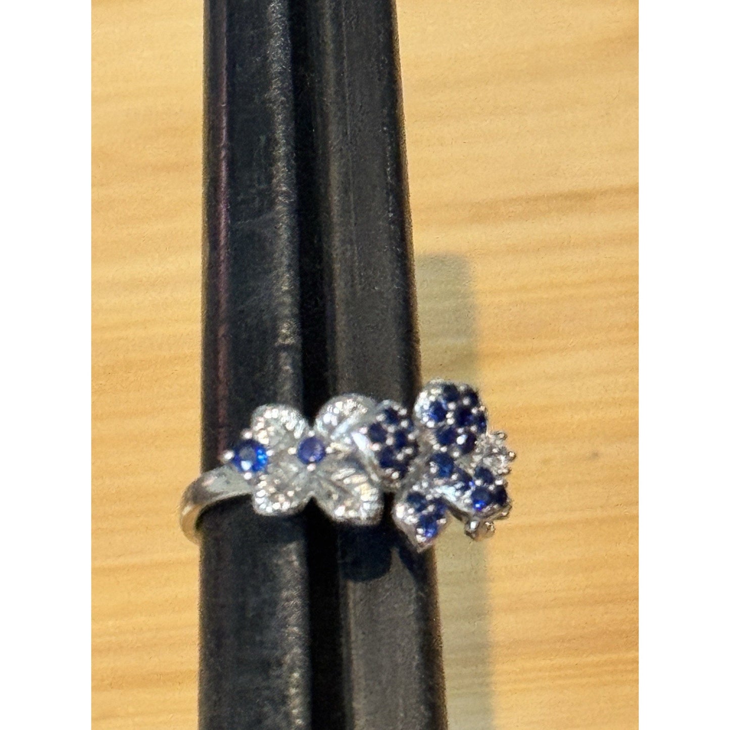 Sterling Silver Blue Sapphire Flower Ring Diamond Accent Floral Cluster Size 6.5