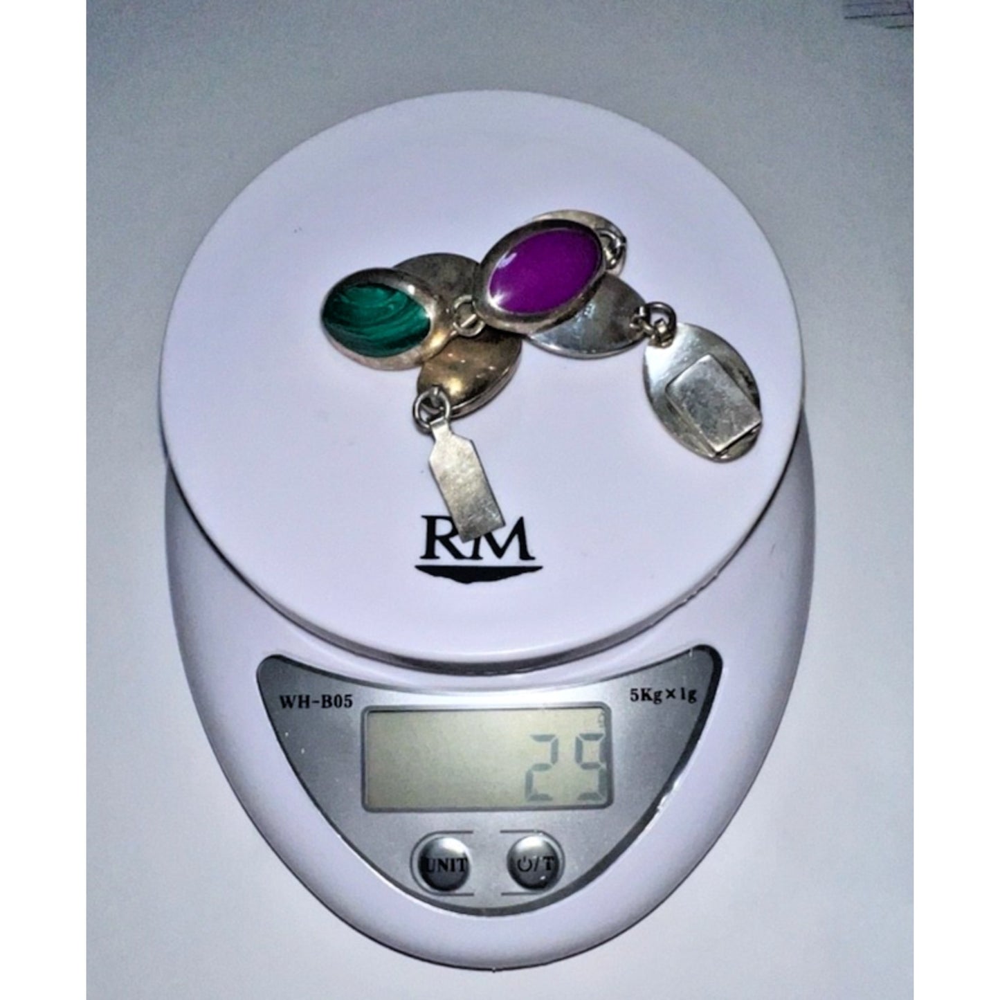 Vintage Sterling Silver Multi Stone Inlay Bracelet 29g Malachite Turquoise 7.5”