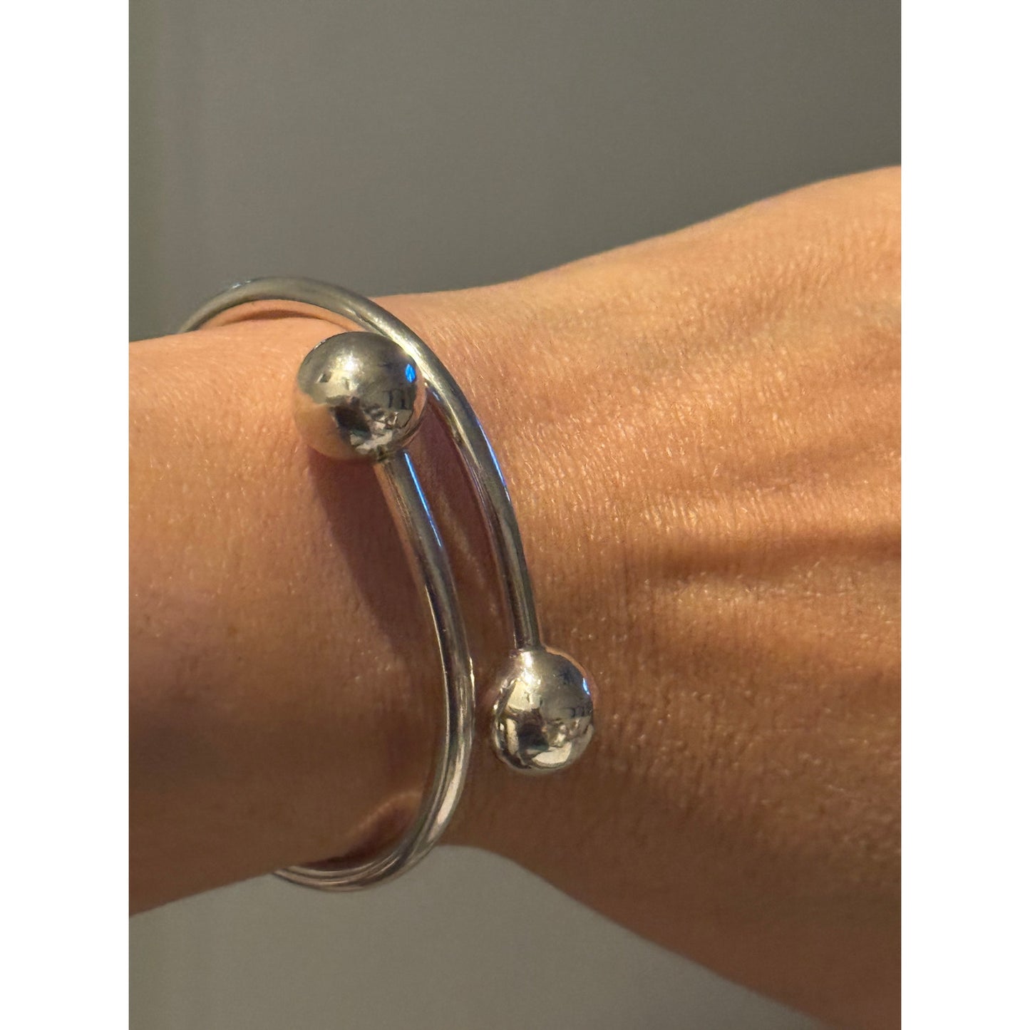 Vintage ATI Mexico 925 Sterling Silver Hinged Bypass Ball-End Bangle Orb Bracelet 14.8g