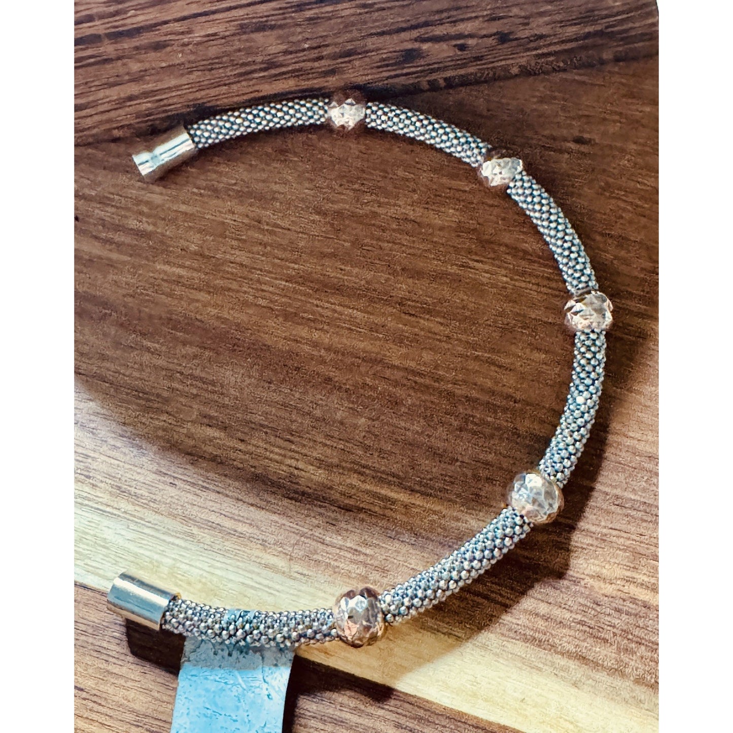 Brand New Italian Sterling Silver Mesh Bracelet w/ Bronze Faceted Beads SS Italy
