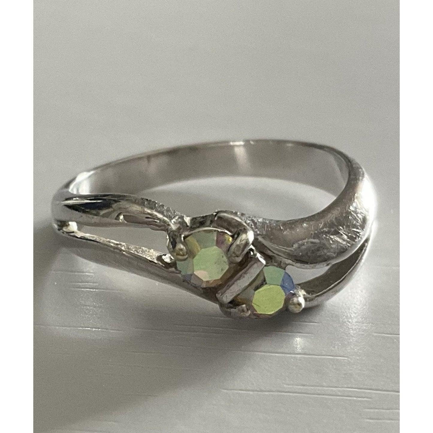Sterling 925 Signed LS Louis Stern Aurora Borealis Austrian Crystal SZ 7 Ring