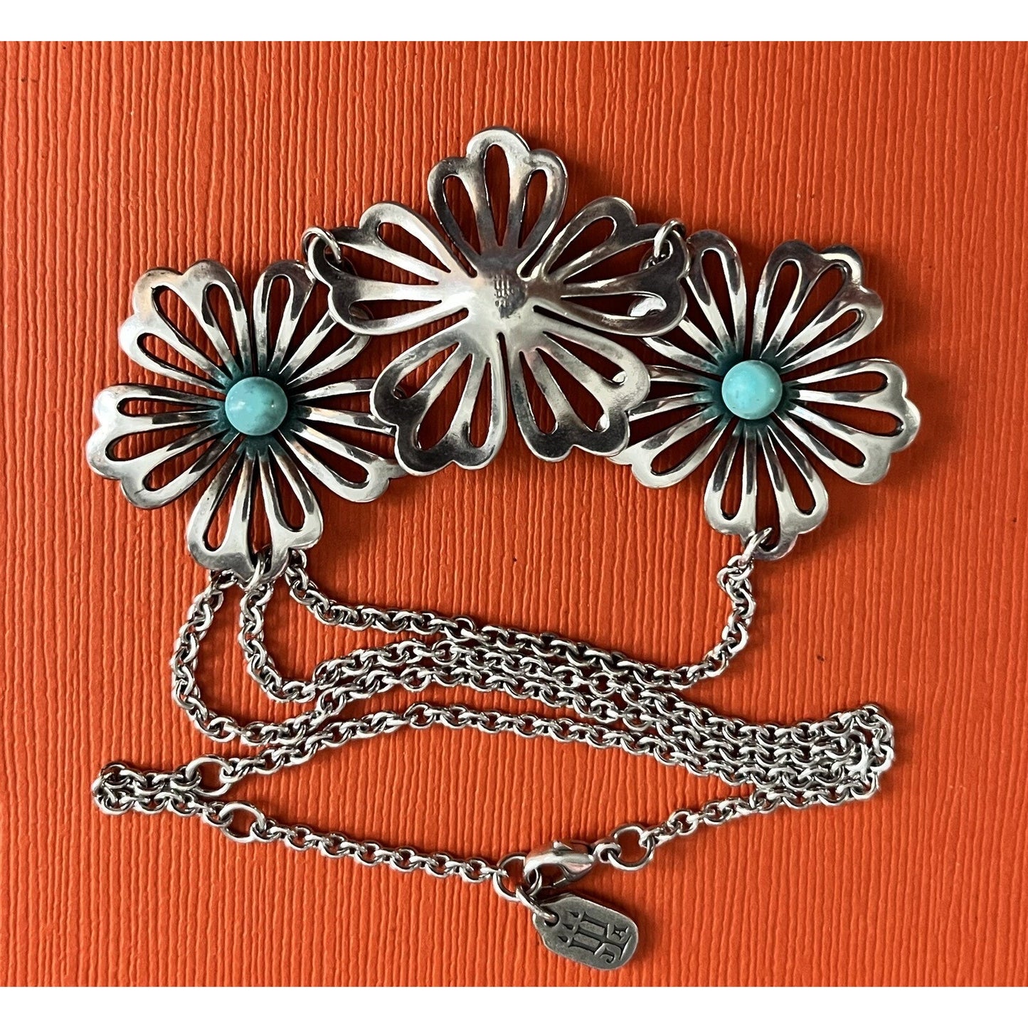 James Avery Retired Sterling Silver And Turquoise Flower Necklace 18” Pre-Owned