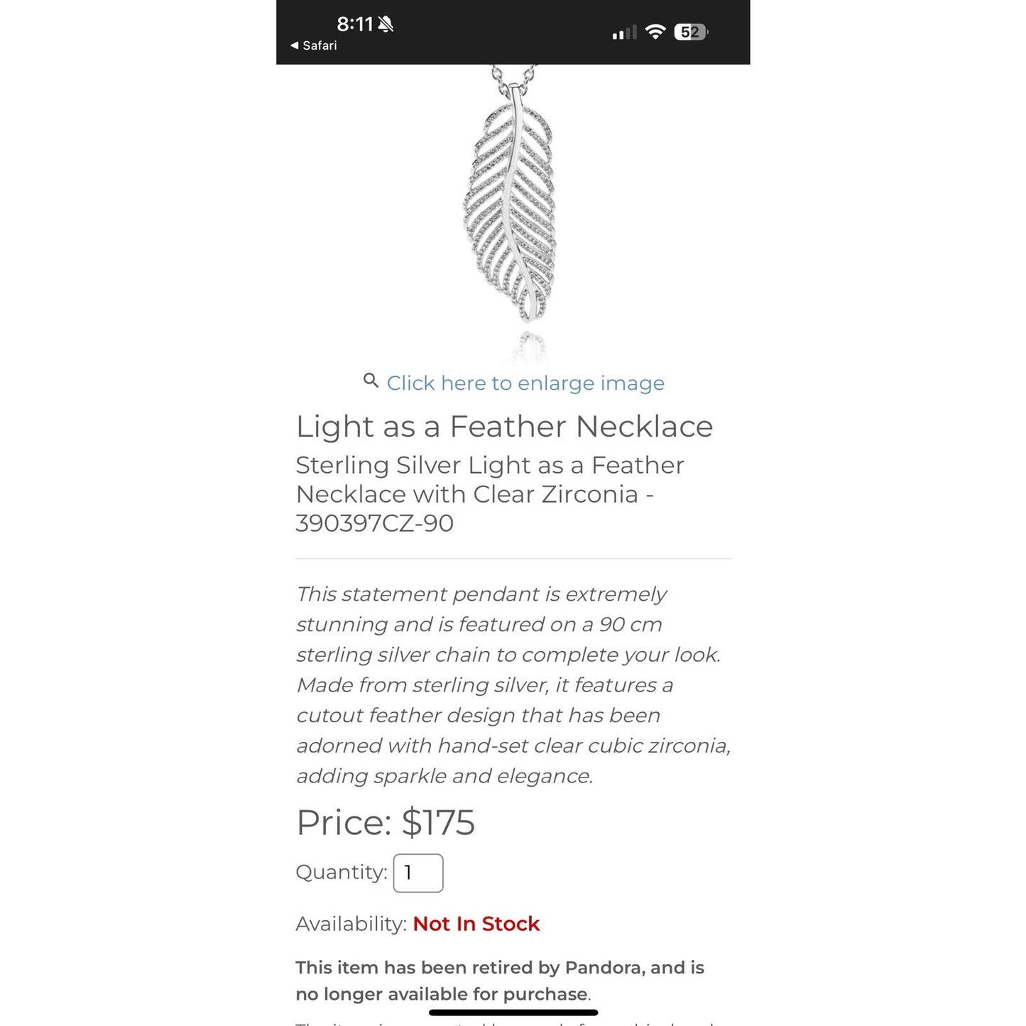 RETIRED Pandora Light As A Feather Sterling Silver Necklace 24” Adjustable Chain