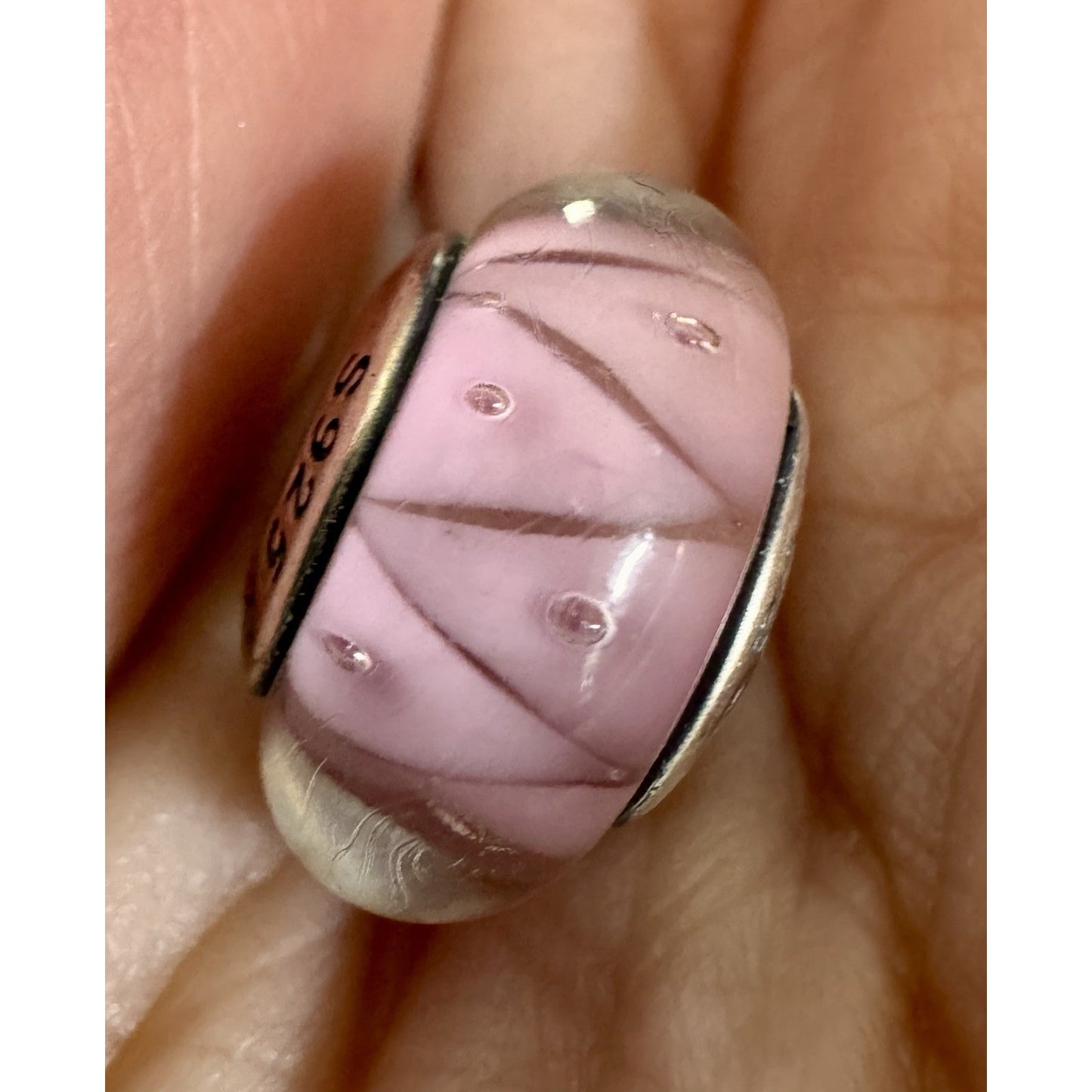 Pandora Zigzag Pink Triangular Sterling Silver Glass Murano Bead Charm