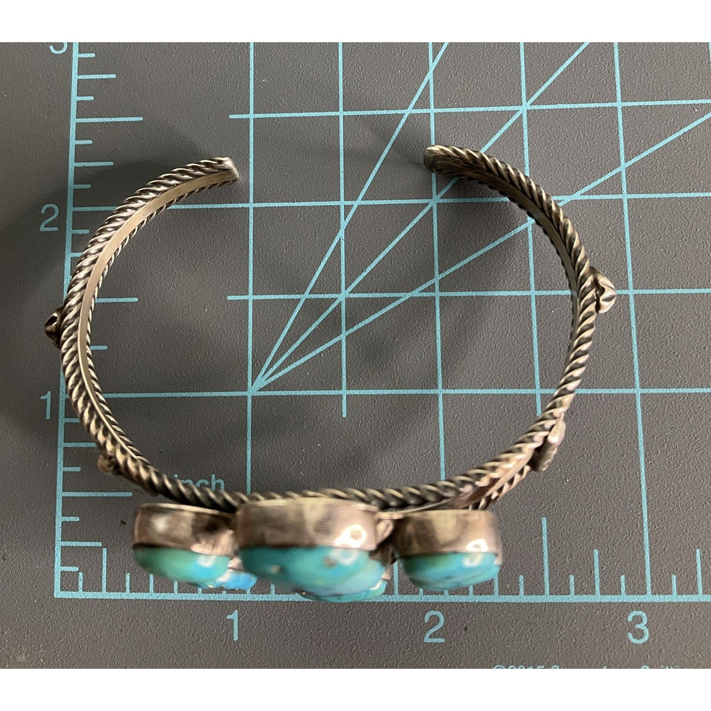Vintage RB 925 Sterling Silver Turquoise Cluster Cuff Bracelet S/M