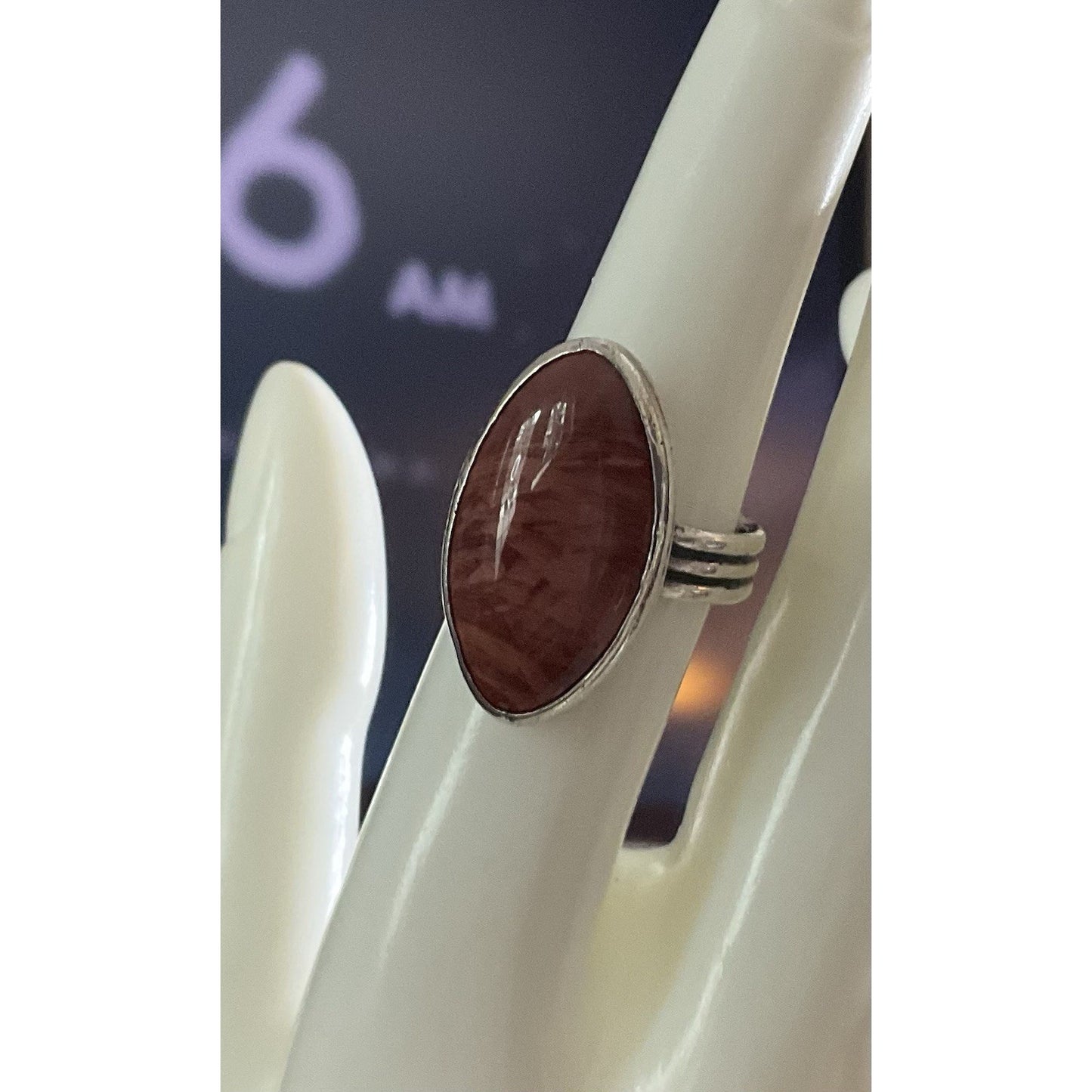 Handmade Sterling Silver Red Jasper Ring Size 7.5 Large Oval Cabochon