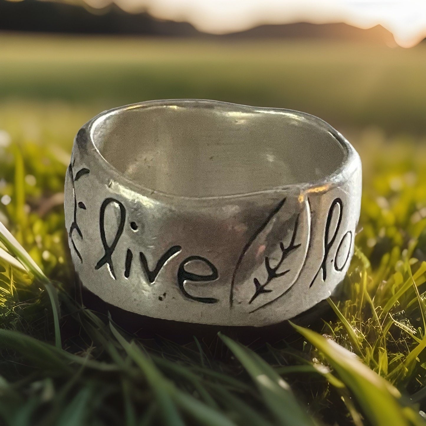 925 Inspirational Ring Live Love Laugh Band Wide Statement Ring Size 9.5