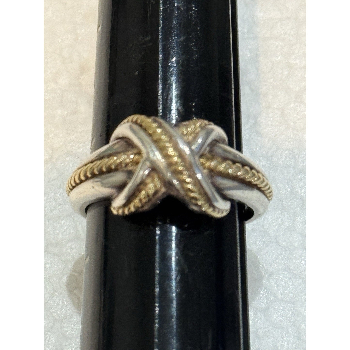 Vintage Tiffany & Co Signature Cross Ring 18k Yellow Gold & Sterling 925 Sz 8.5