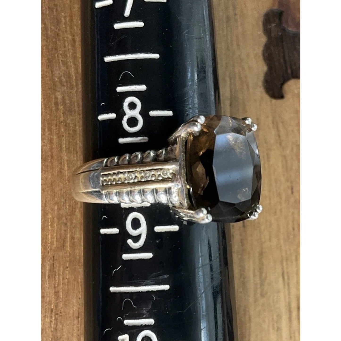 Vintage T&C Smoky Quartz Ring 14K & Sterling Silver Two Tone Statement Ring 8.5