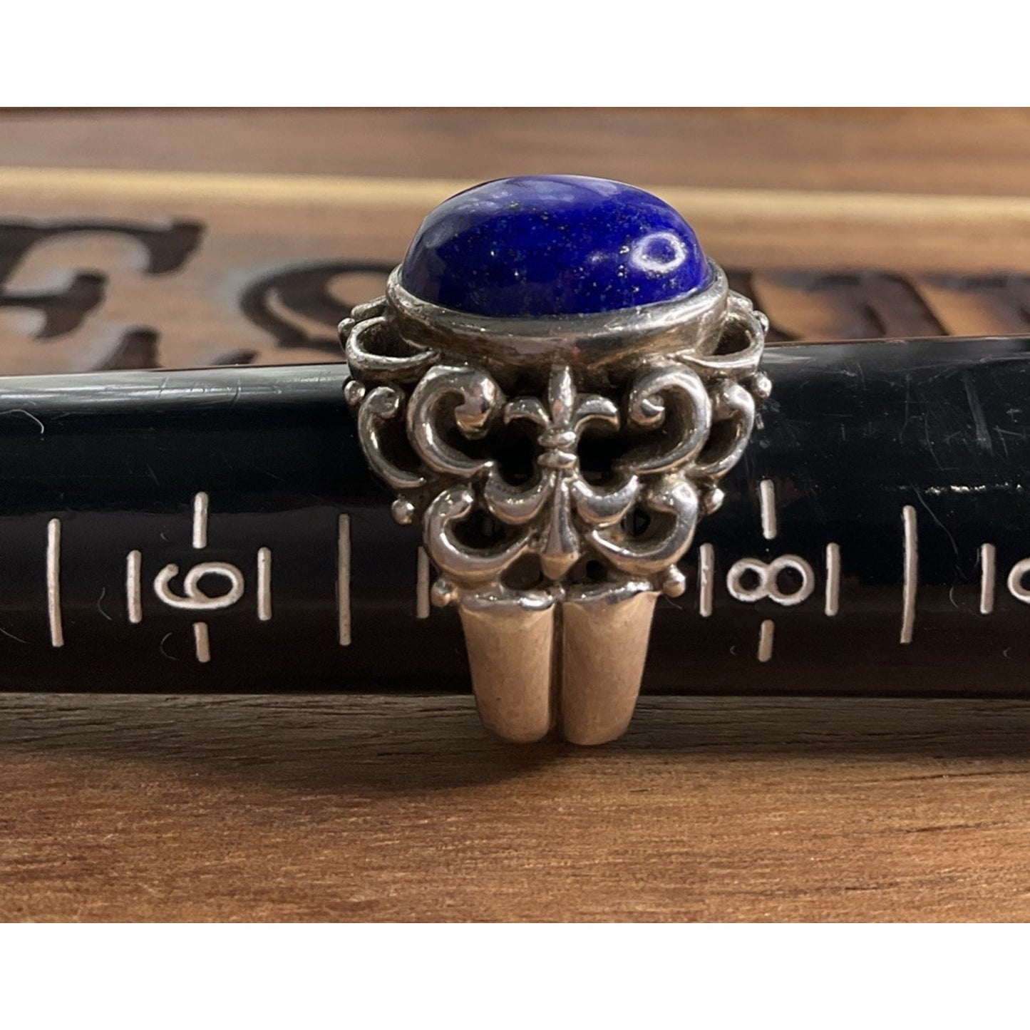 Vintage Lapis Lazuli Sterling Silver Ring Thailand J Filigree Statement Size 7.5