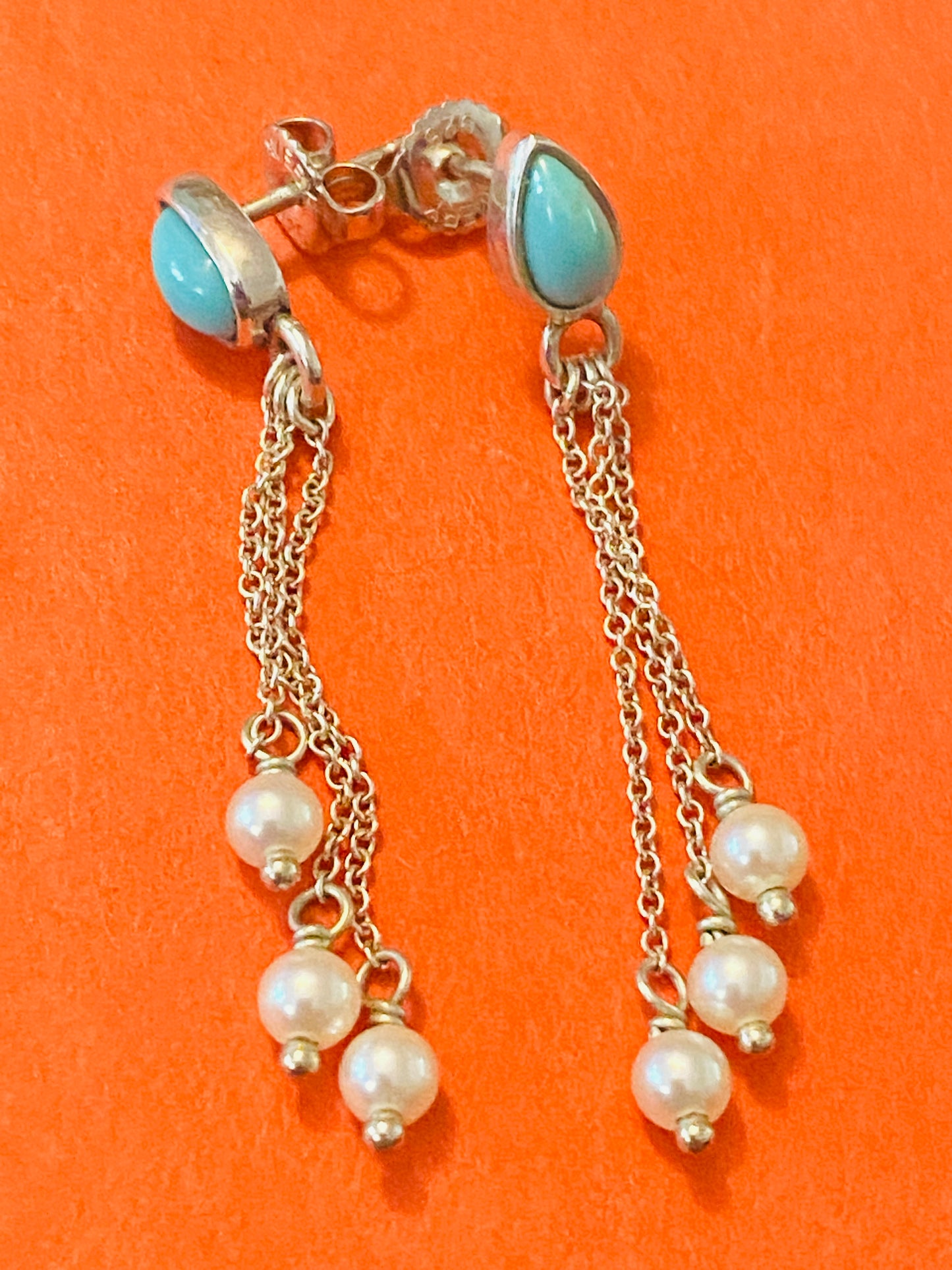 Pre Owned James Avery Retired Santorini Silver Turquoise and Pearl Dangle Earrings