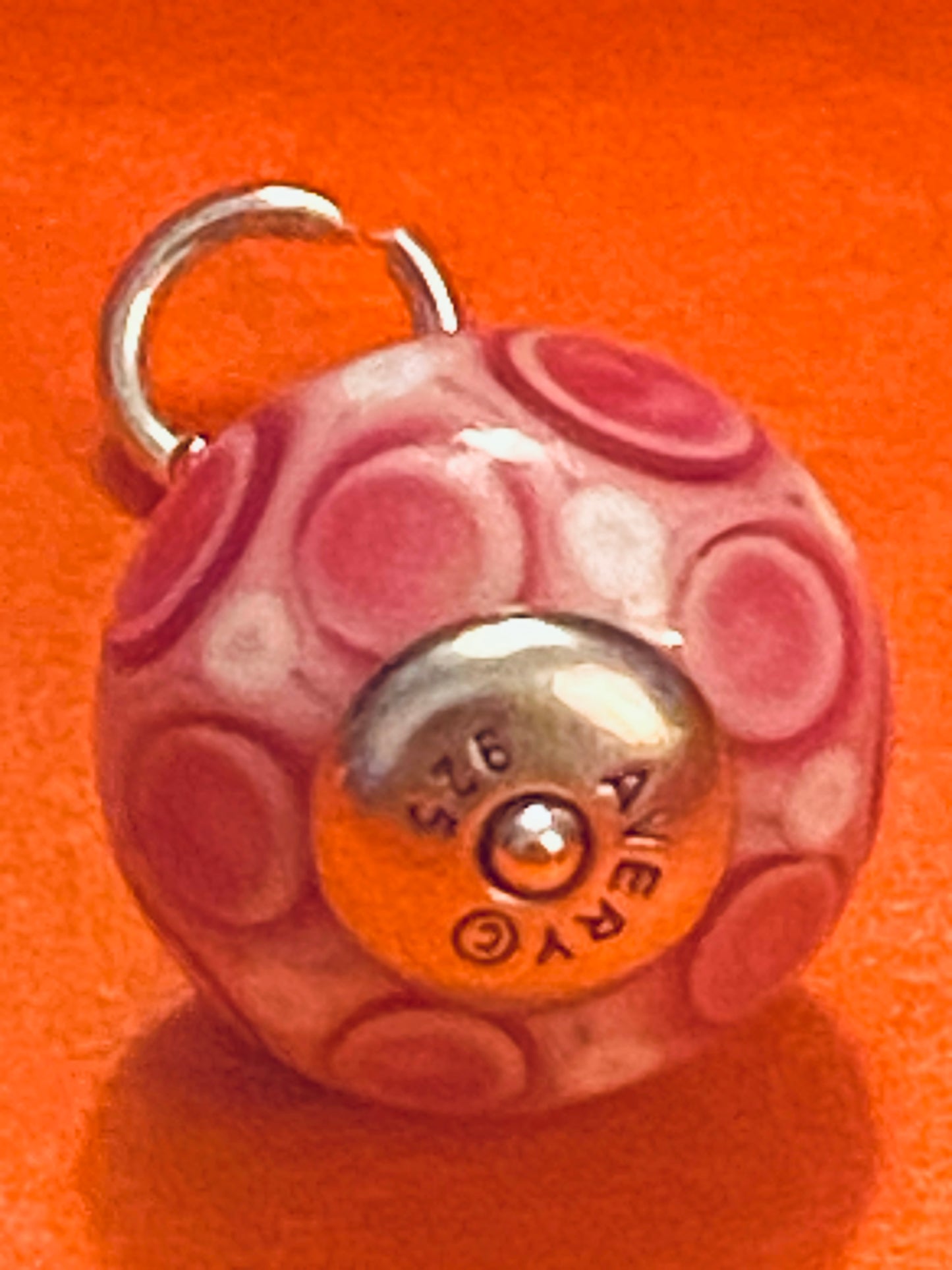 Pre-Owned James Avery Retired Silver Heart Pink and White Glass Art Bead Charm