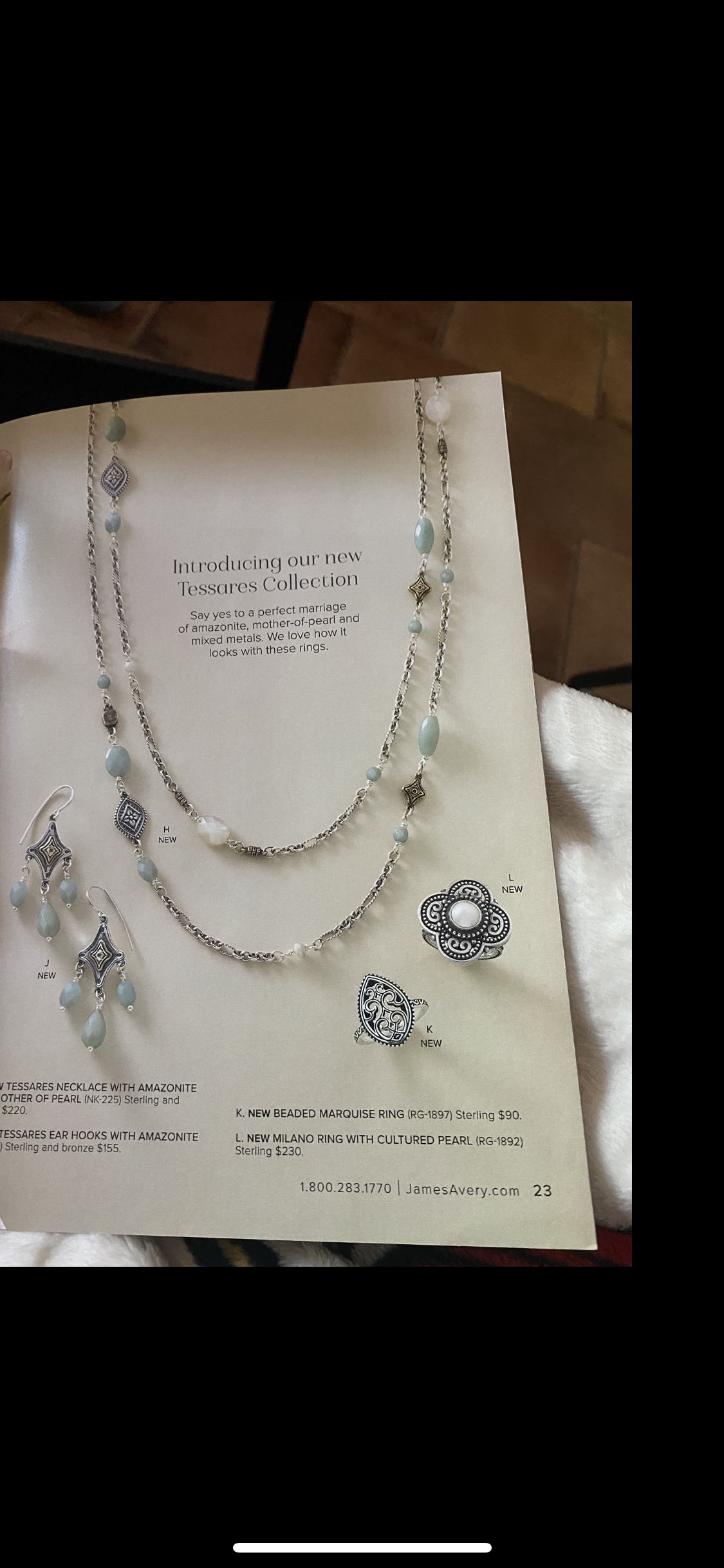 Pre-Owned Retired James Avery TESSARES AMAZONITE & MOP 44” Silver & Bronze Necklace