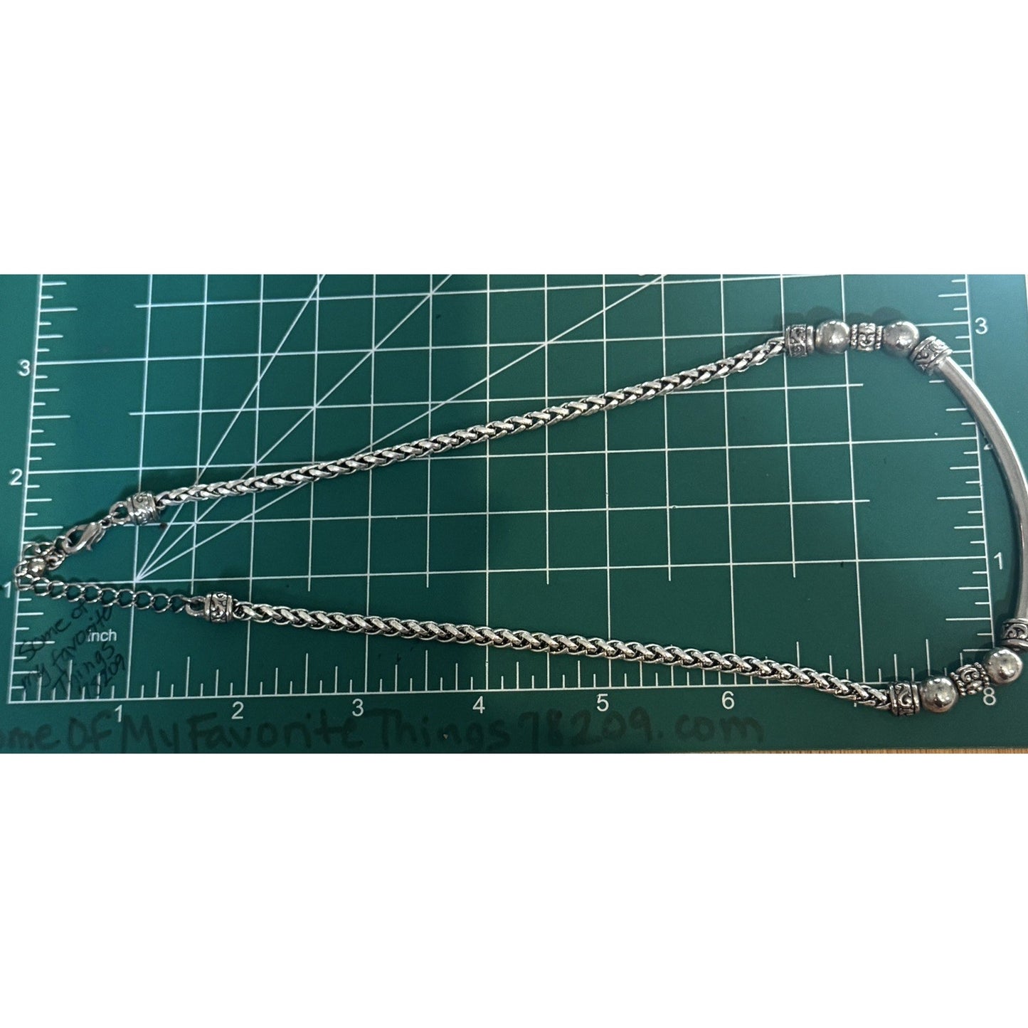 Vintage Brighton Silver Plated Curved Bar Bead Woven Chain Necklace 21” Adjustab