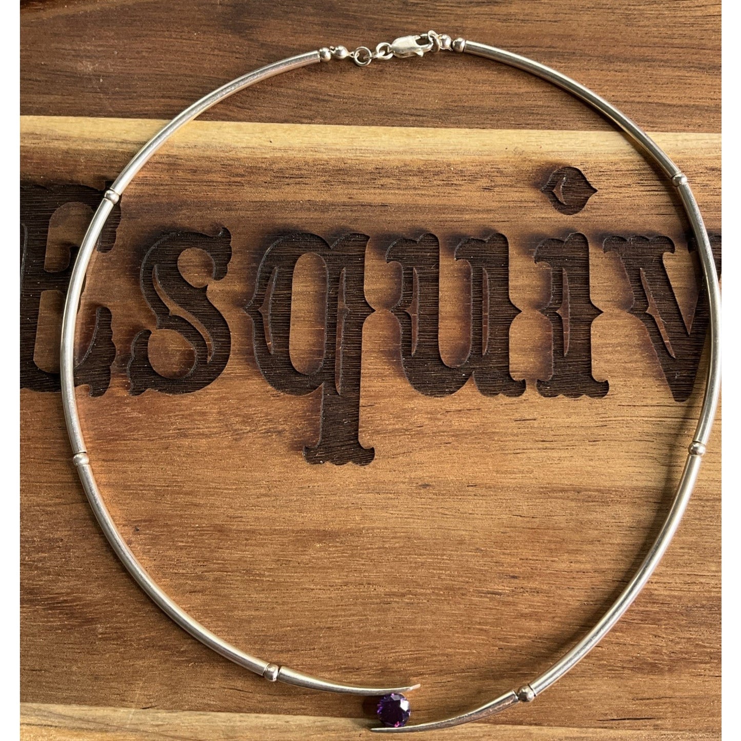 Sterling Silver Amethyst Collar Necklace Minimalist Modern Torque Necklace