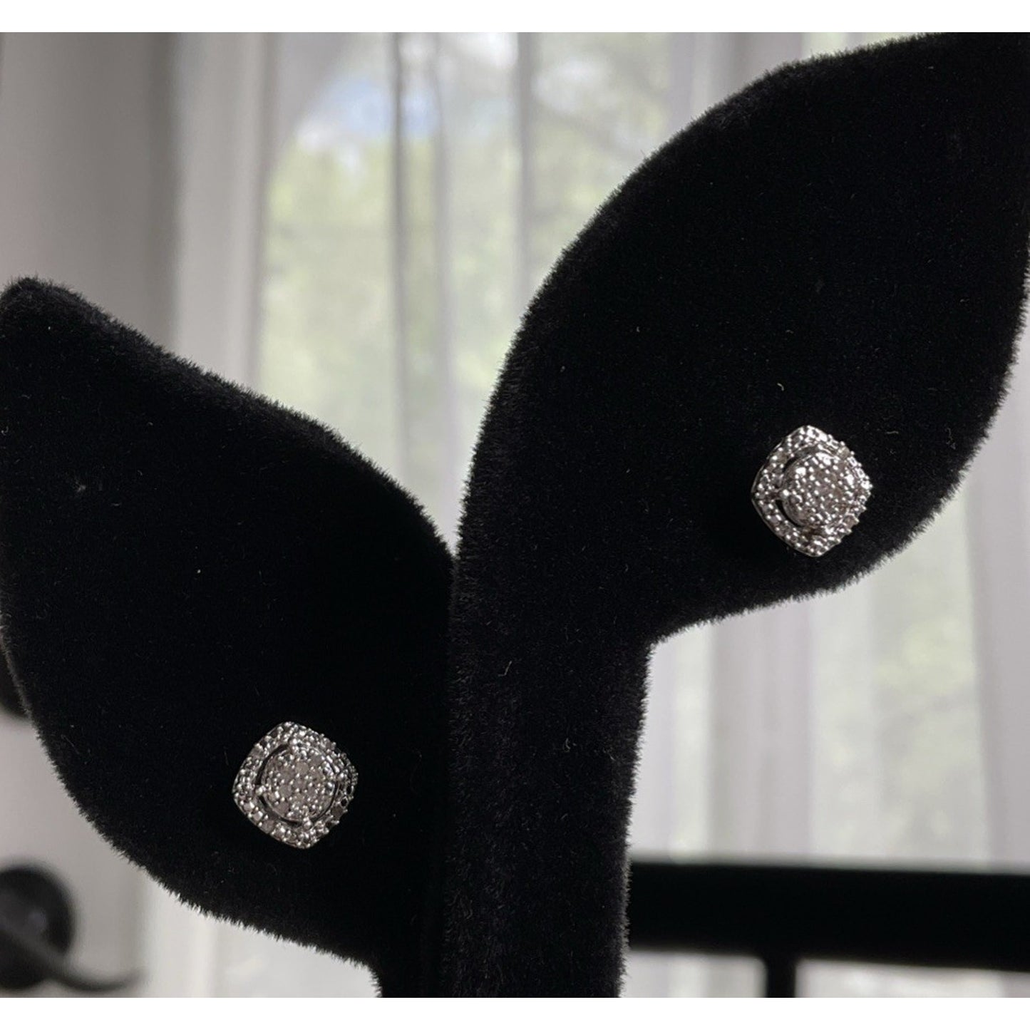 Sterling Silver Halo Stud Earrings Cushion Cut Micro Pave