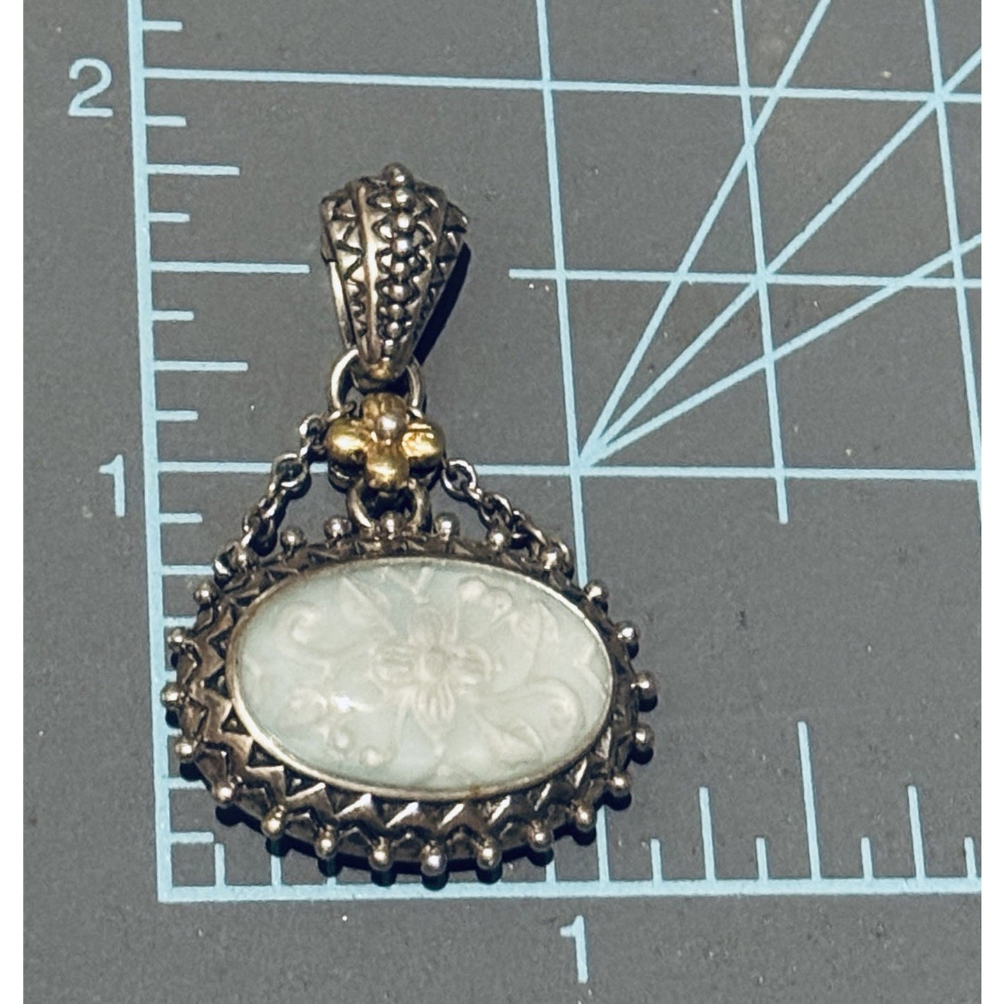 Barbara Bixby 925 Sterling 18K Gold Carved Aquamarine Pendant Enhancer 15g