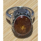 Vintage Artisan Sterling Silver Honey Amber Cabochon Statement Ring Sz 7 80-90s