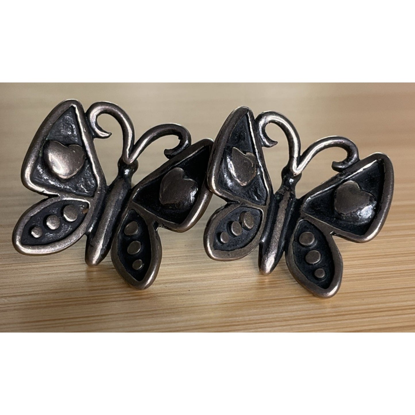 Vintage Sterling Silver Butterfly Heart Mariposa Pierced Earrings Oxidized