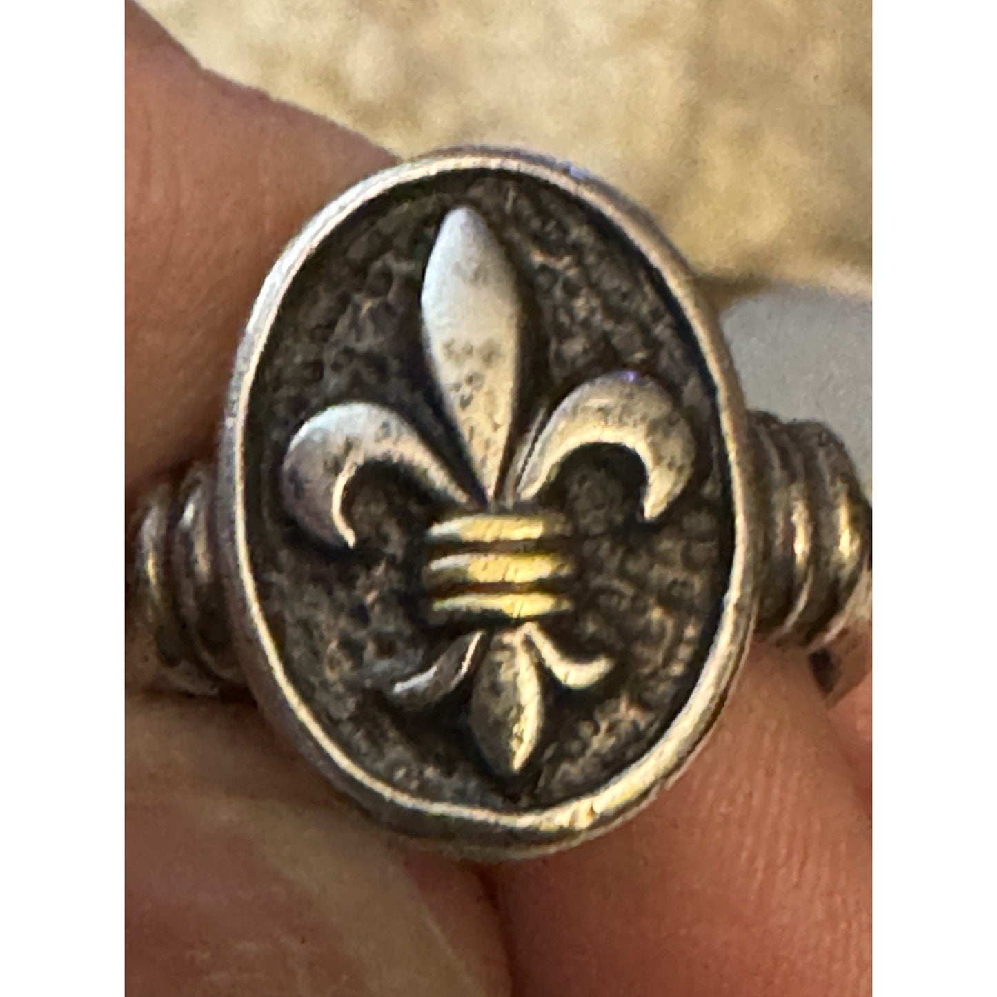 Vintage Ann King 925 Sterling Silver Fleur De Lis Ring w/ 18K Gold Accents 7.5