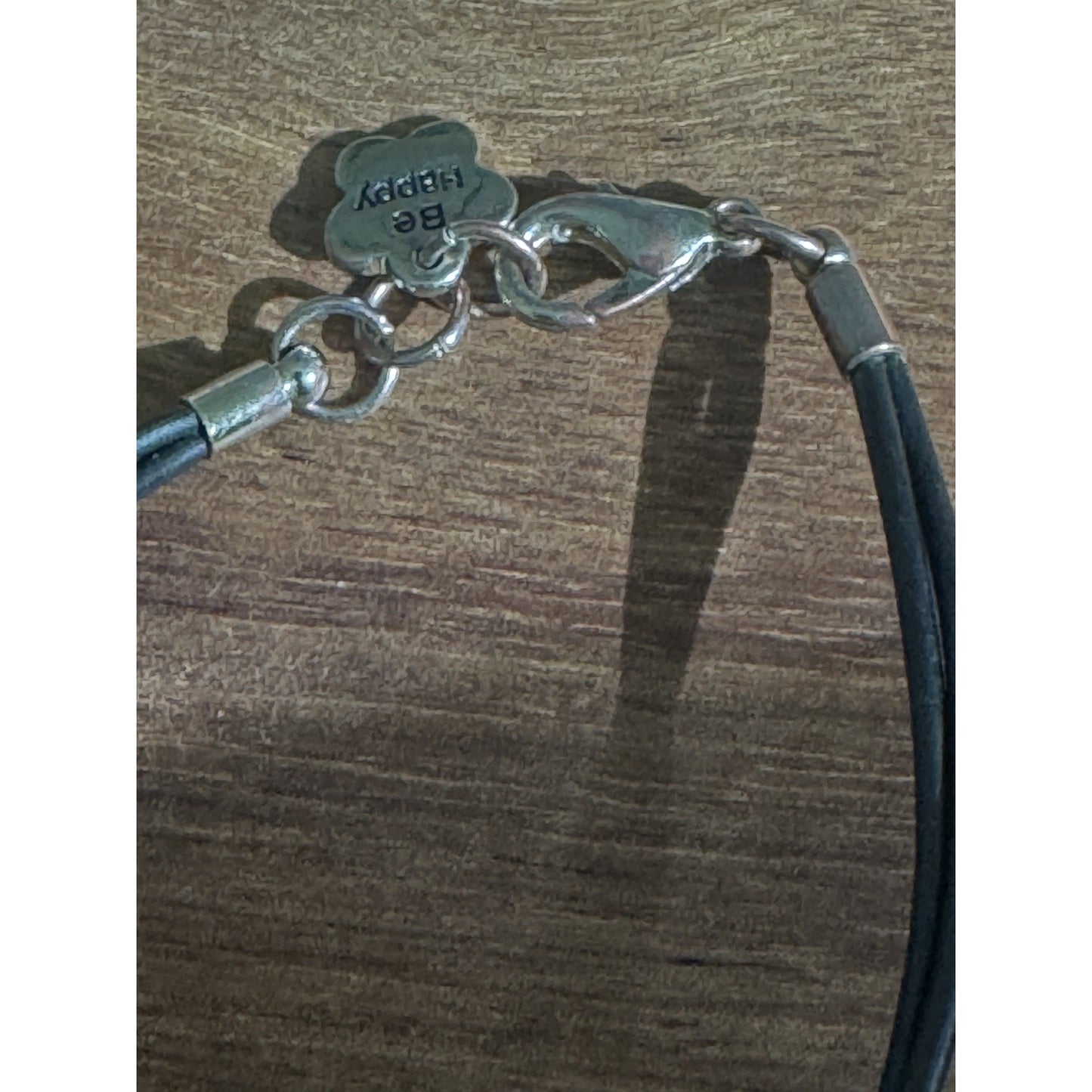 Silver Plated Black Leather Be Happy Evil Eye and Hamsa Hand Beaded Bracelet