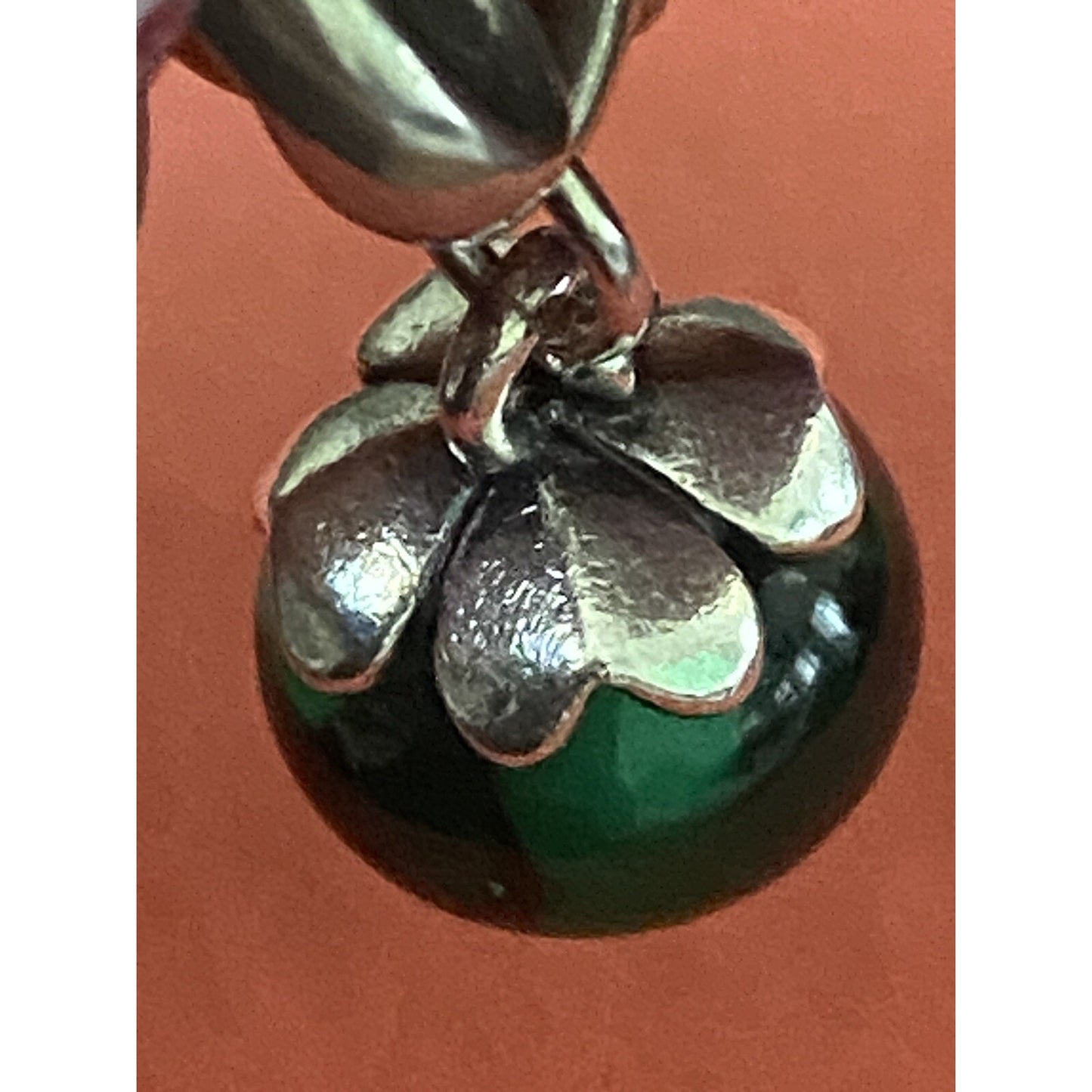 James Avery Retired Silver Four Leaf Clover Lucky Finial on Green Glass Art Bead Pre-Owned