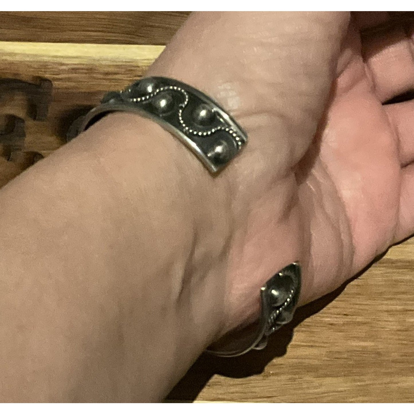 Vintage Taxco Mexico 925 Sterling Silver Cuff Bracelet Beaded Wire Southwestern