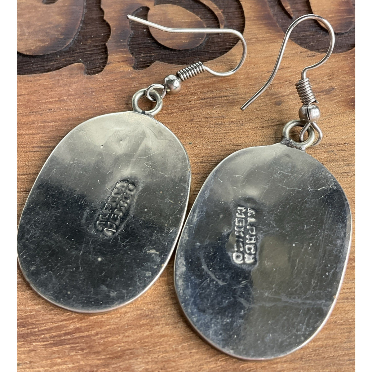 Vintage Alpaca Sterling Silver Mother of Pearl Abalone Inlay Dangle Earrings