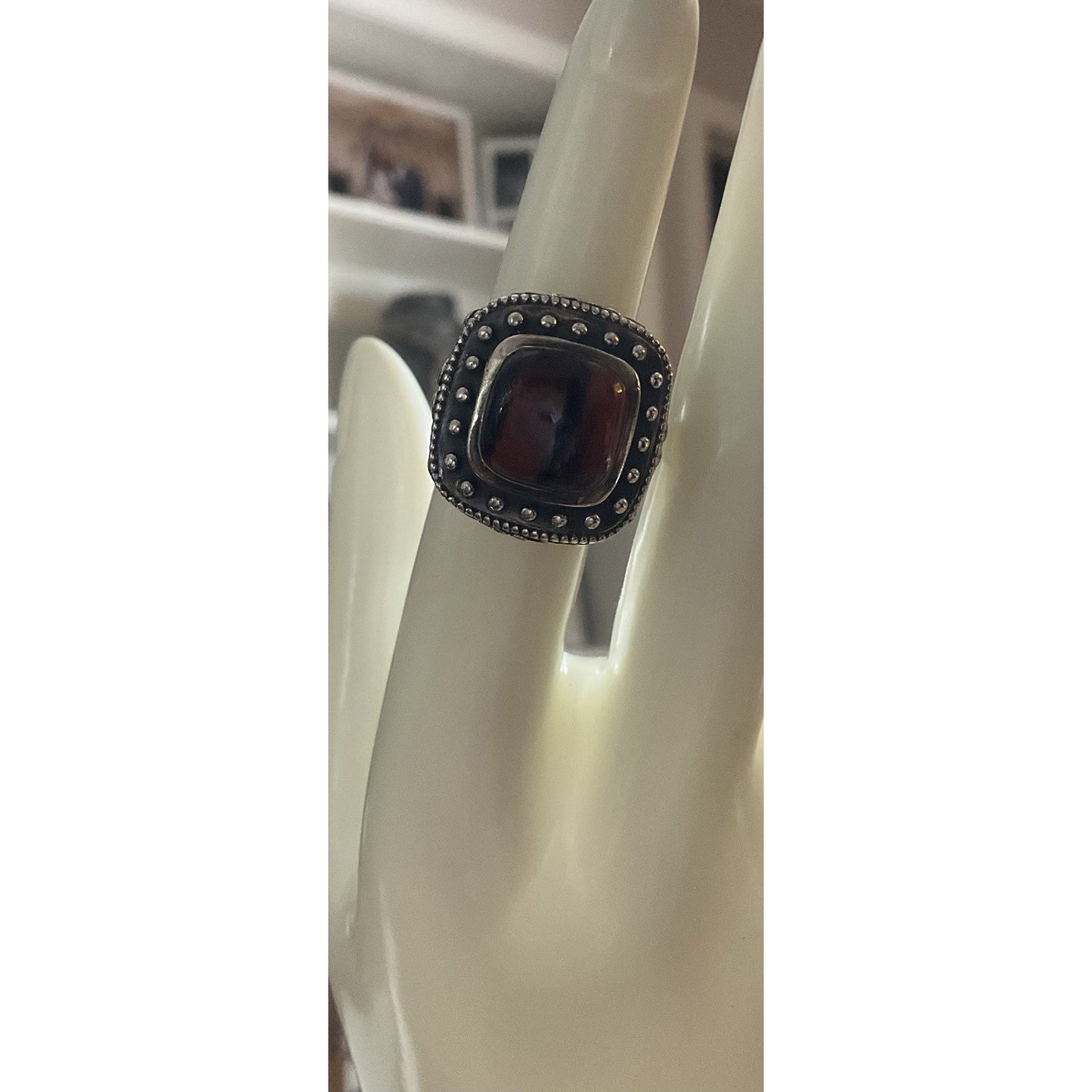 Sterling Silver Carnelian Cabochon Statement Ring India 925 Ring Size 6