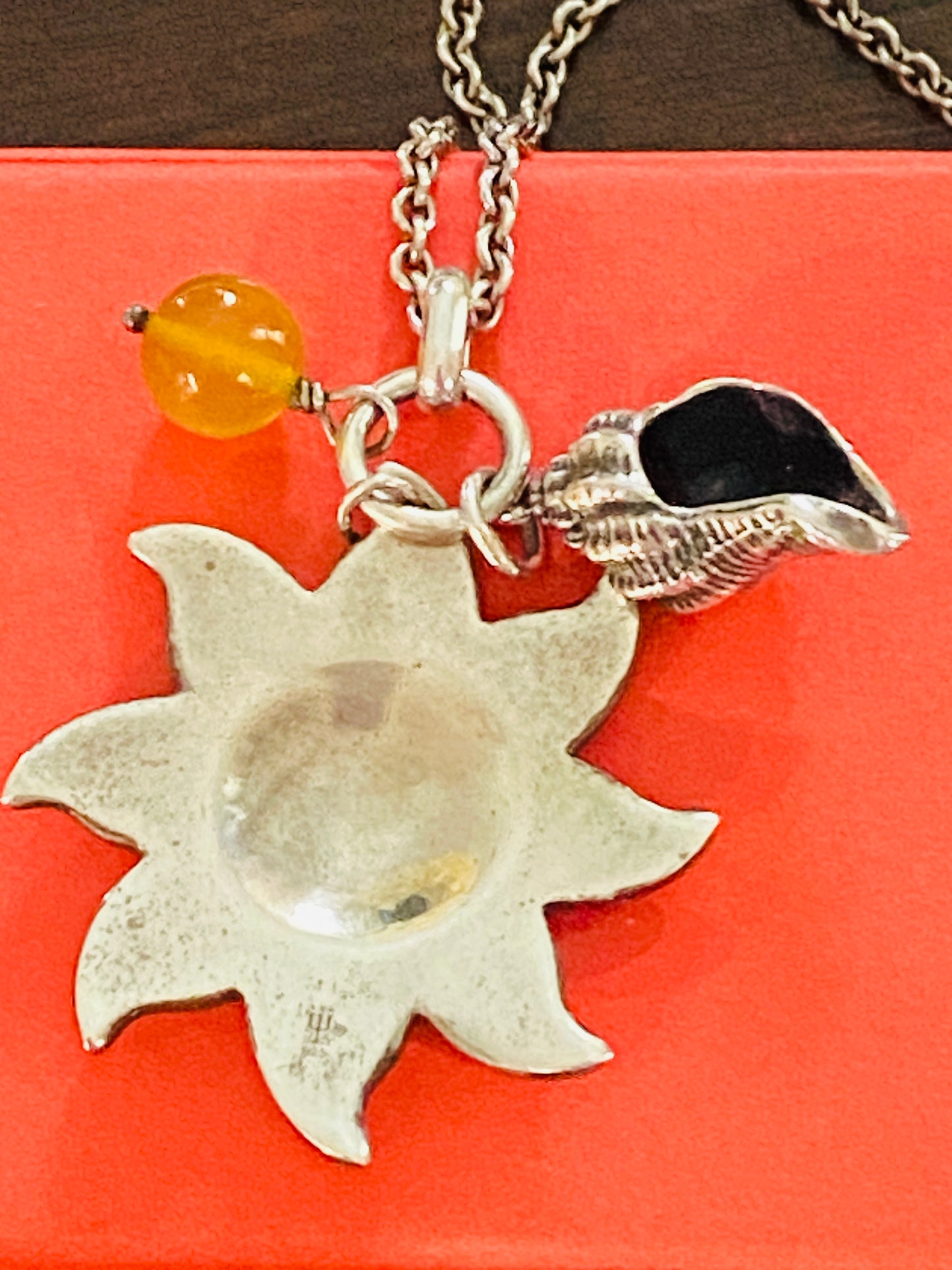 Preowned James Avery Retired Silver Hard To Find Summer Sun Shell And Chalcedony Bead Pendant