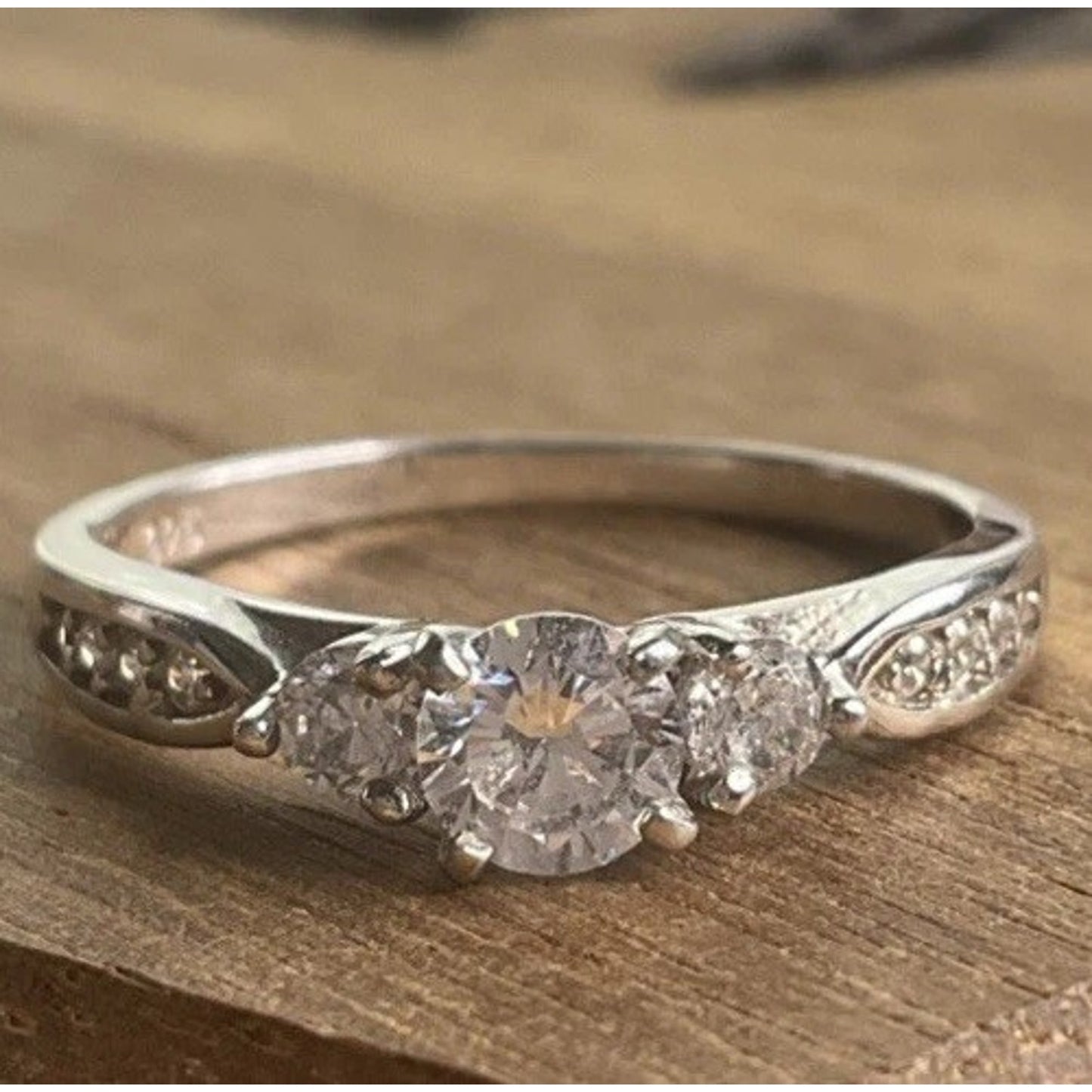 Sterling Silver Three Stone Ring Size 7 Engagement Style Promise Ring 925