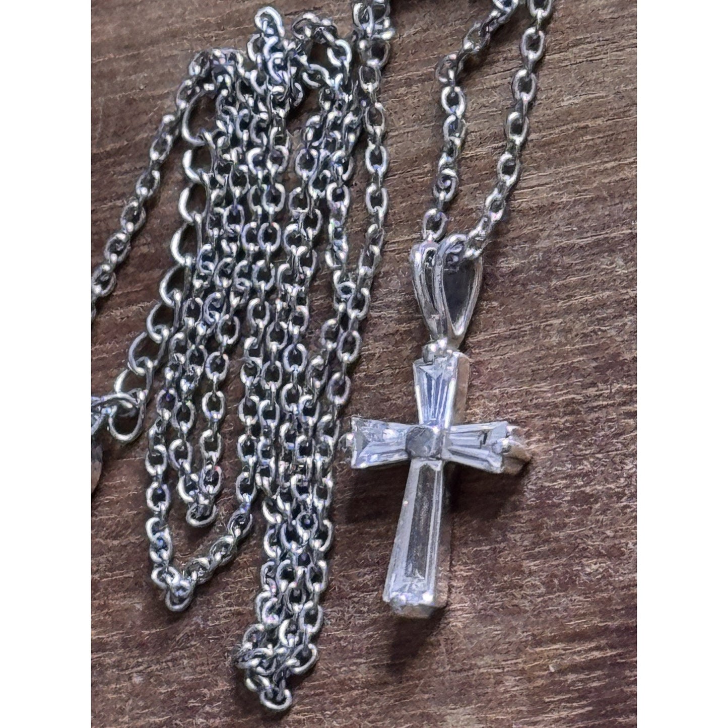 Sterling Silver CZ Cross Necklace 18” Chain 4g Baguette Cubic Zirconia