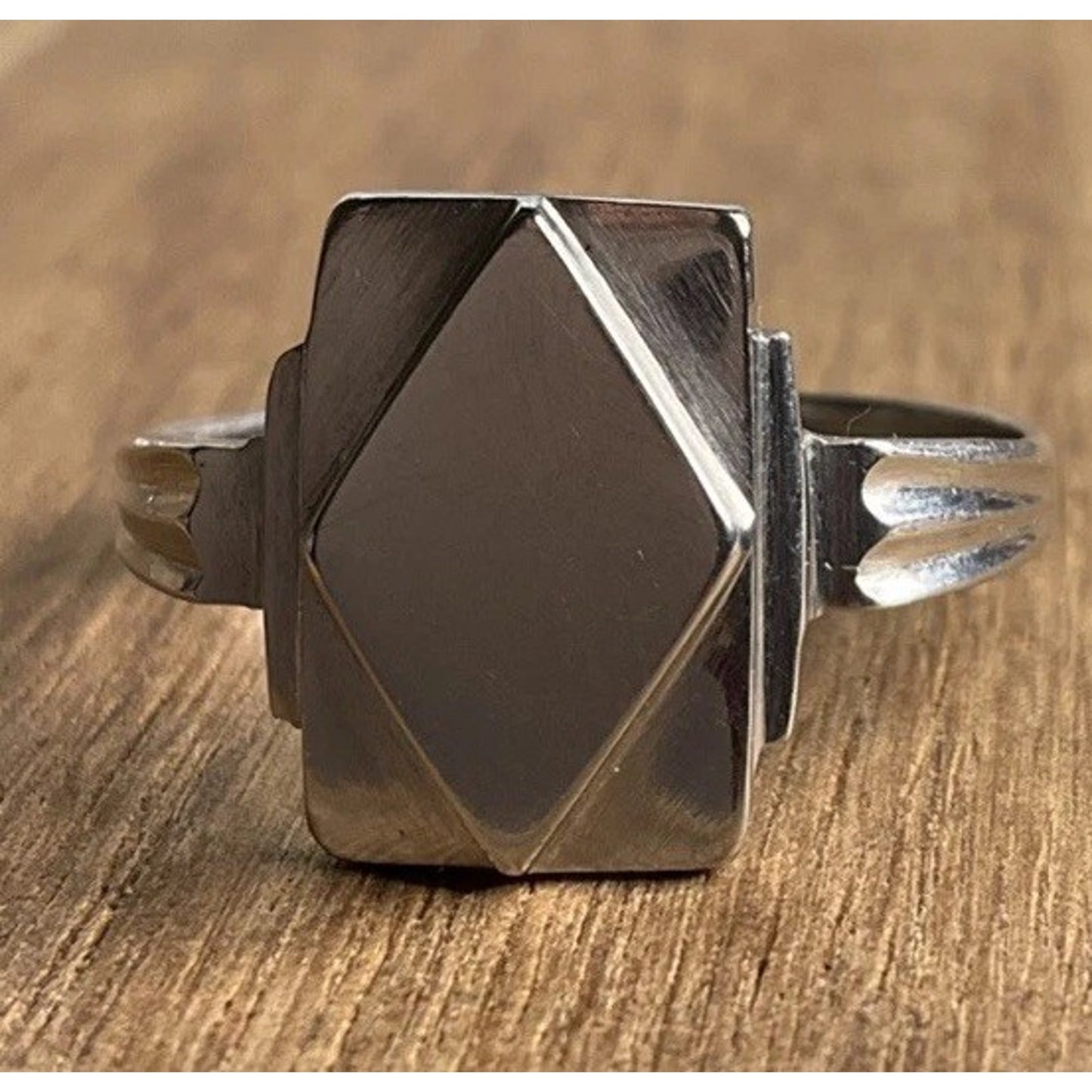 Sterling Silver 925 Modernist Geometric Signet Ring Size 11