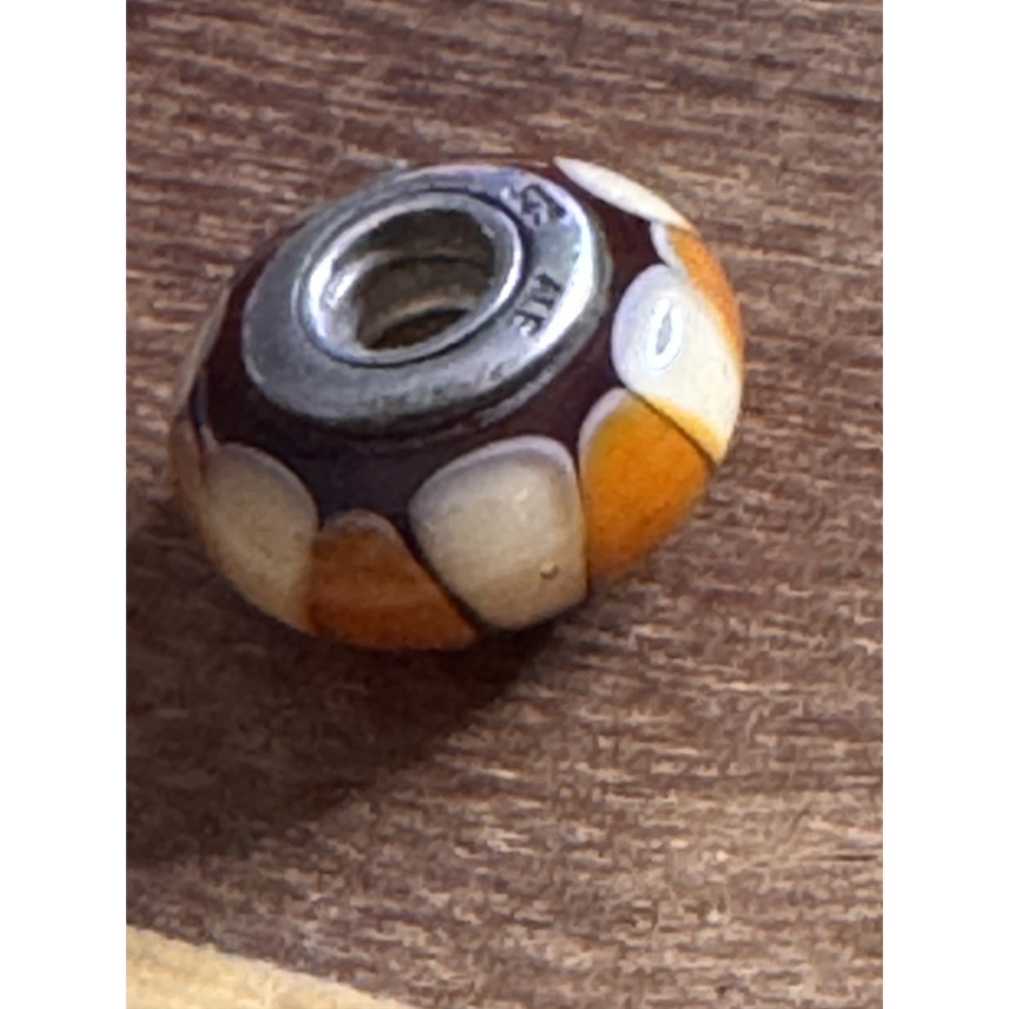 Pandora Sterling Silver Murano Glass Charm Amber Cream Orange 925