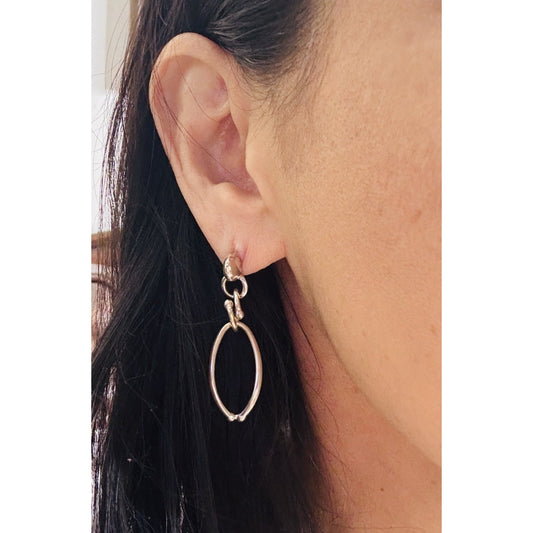 Michael Dawkins 925 Sterling Silver & 14K Gold Accent Oval Link Dangle Earrings