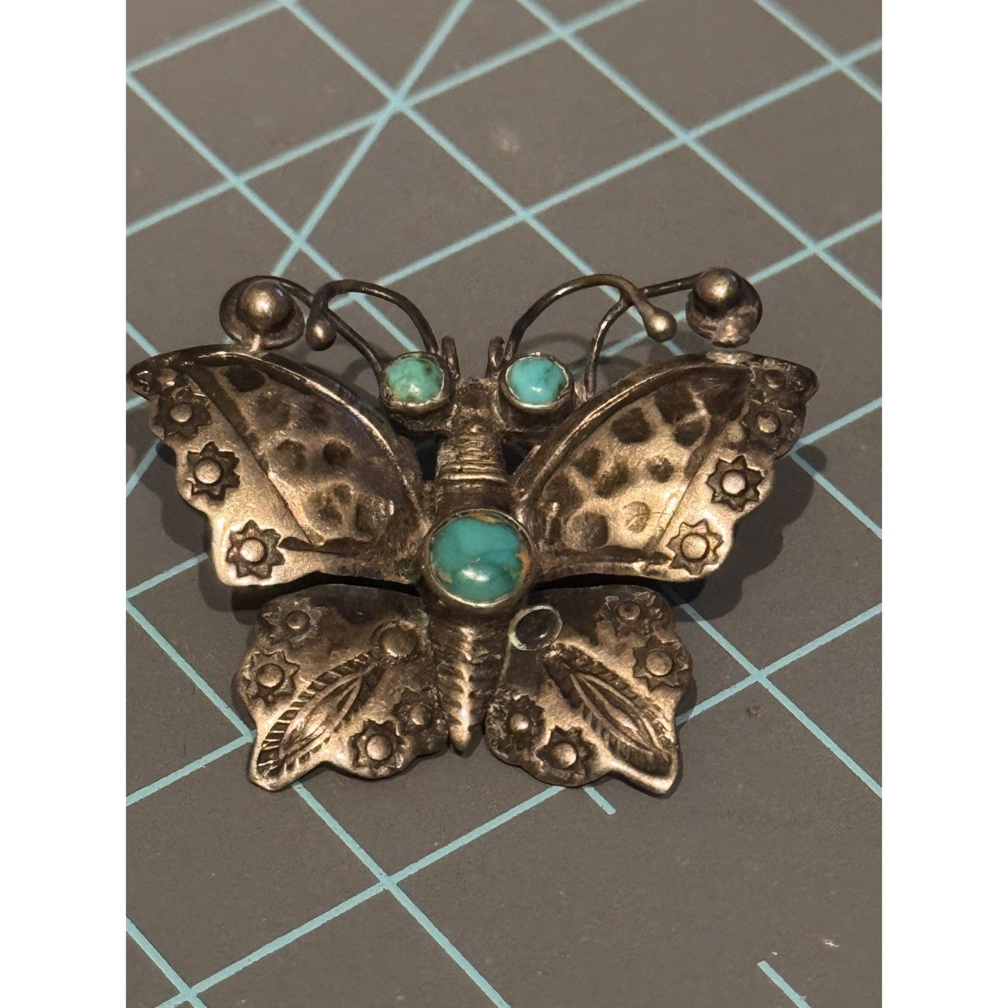 Vintage Sterling Silver Turquoise Butterfly Brooch Southwestern Natural Matrix